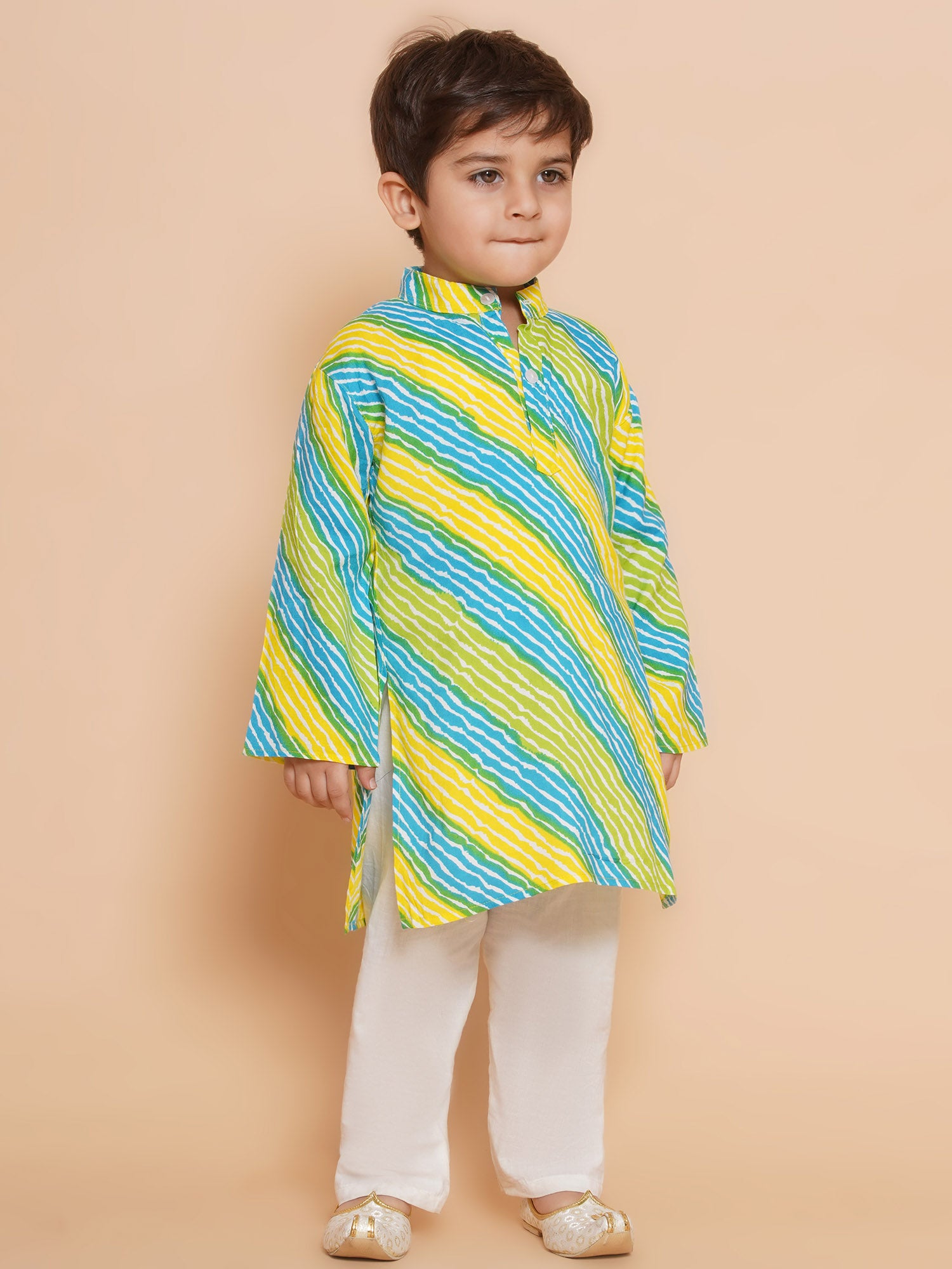 Kids Boys Blue Lehariya Cotton Kurta Pyjama Set