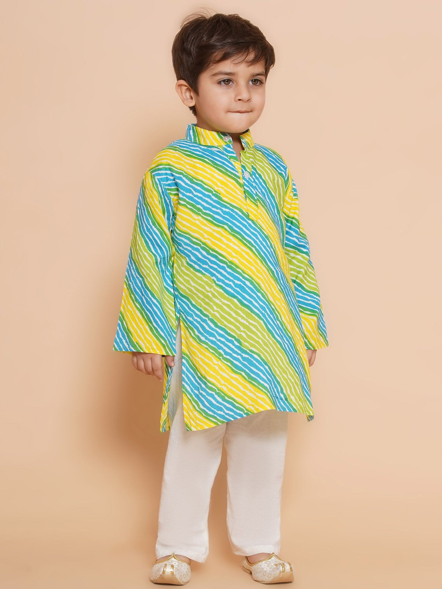 Boys Leheriya Pure Cotton Kurta Pyjamas and Girls Kurta & Sharara Sibling Sets -Blue