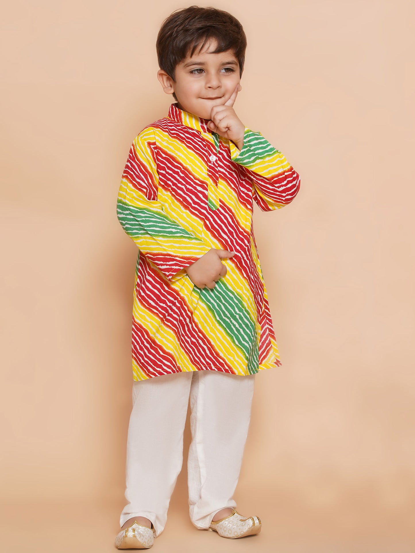 Boys Leheriya Pure Cotton Kurta Pyjamas and Girls Kurta & Sharara Sibling Sets -Red