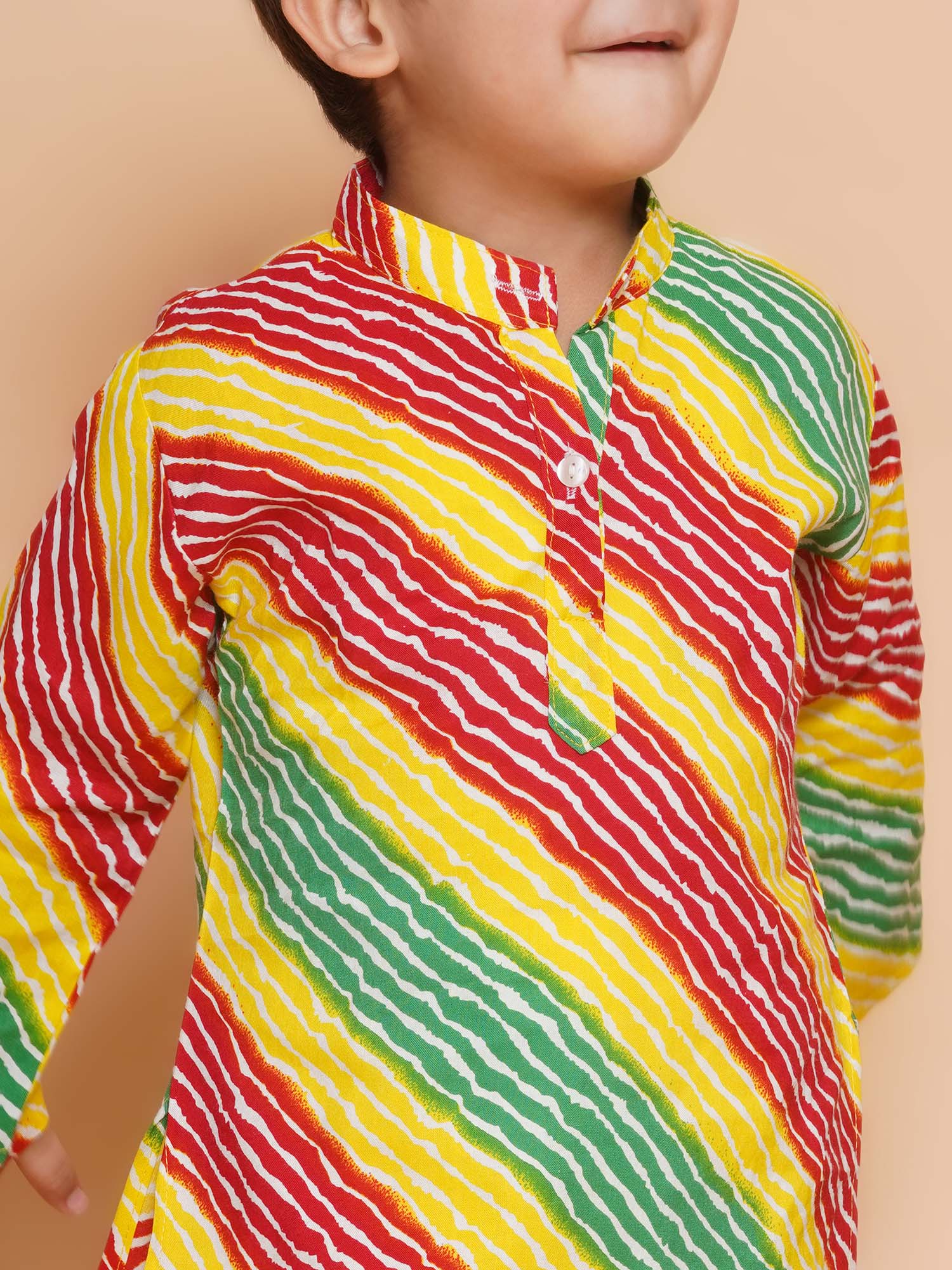 Kids Boys Red Lehariya Cotton Kurta Pyjama Set - AJ Dezines