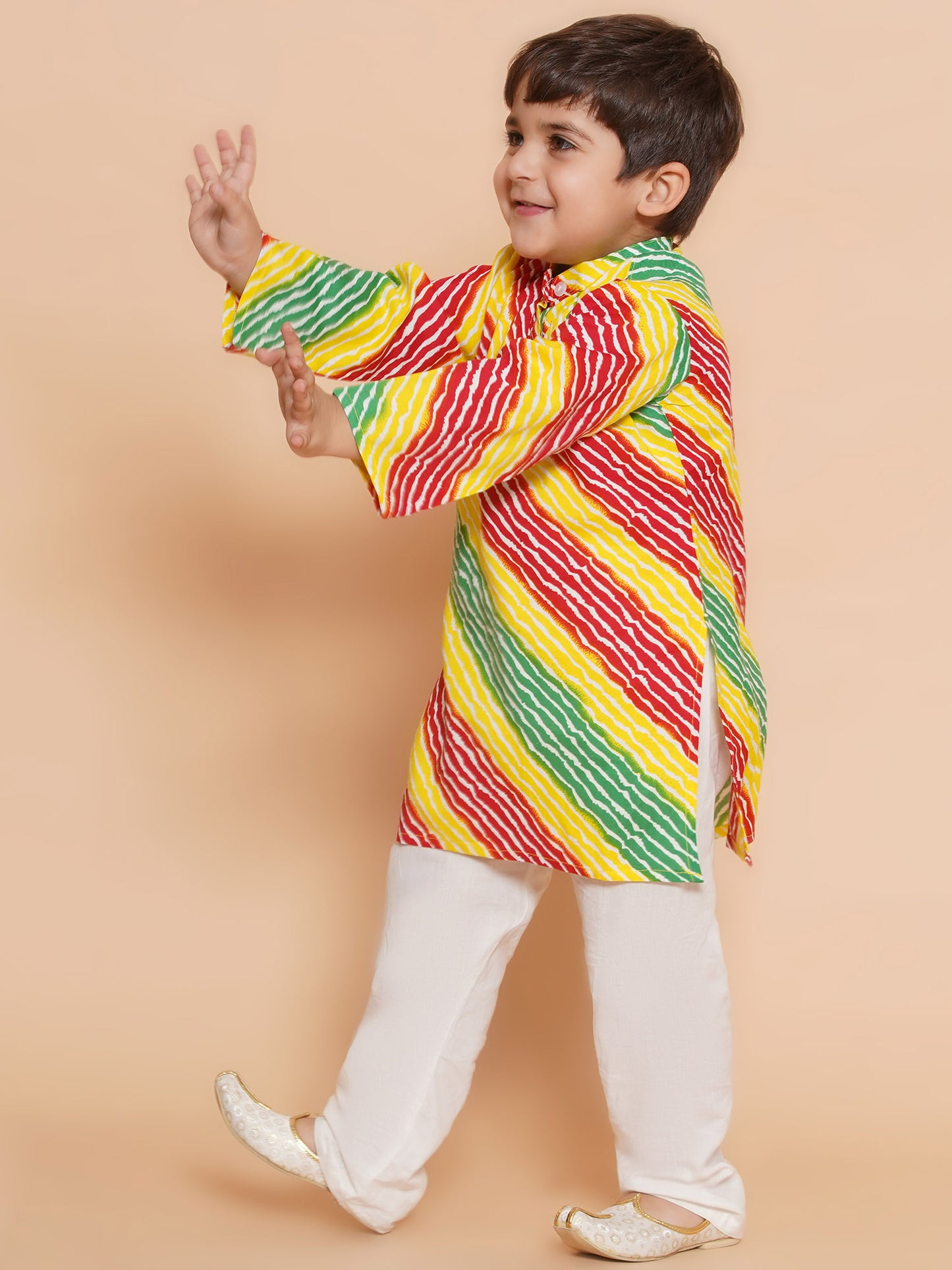 Boys Leheriya Pure Cotton Kurta Pyjamas and Girls Kurta & Sharara Sibling Sets -Red