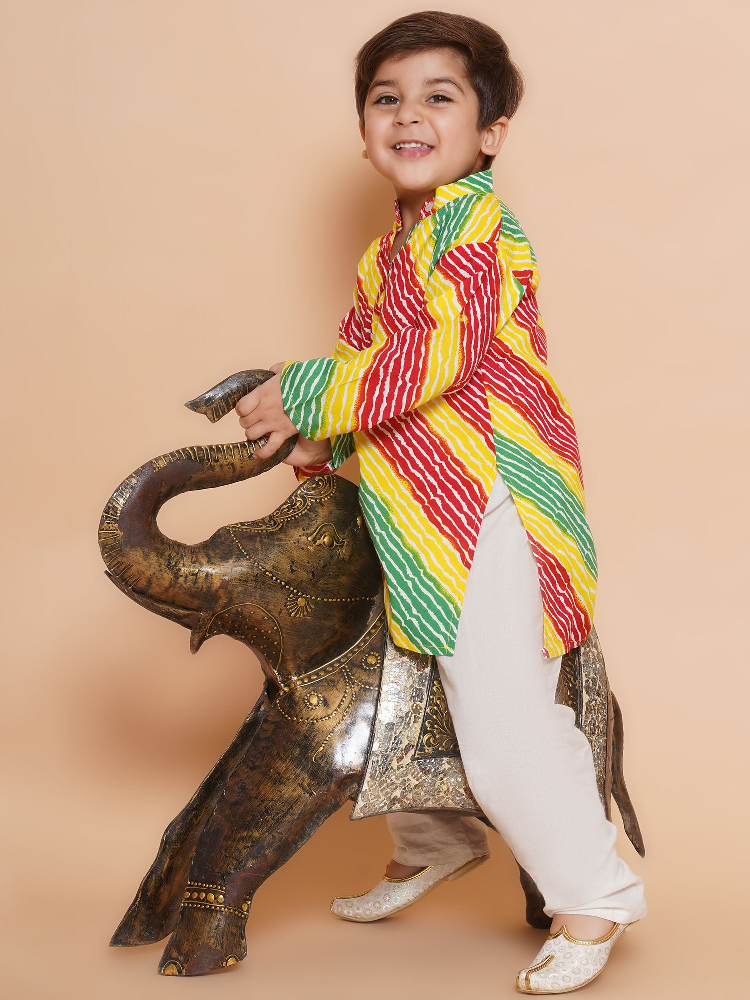 Kids Boys Red Lehariya Cotton Kurta Pyjama Set - AJ Dezines