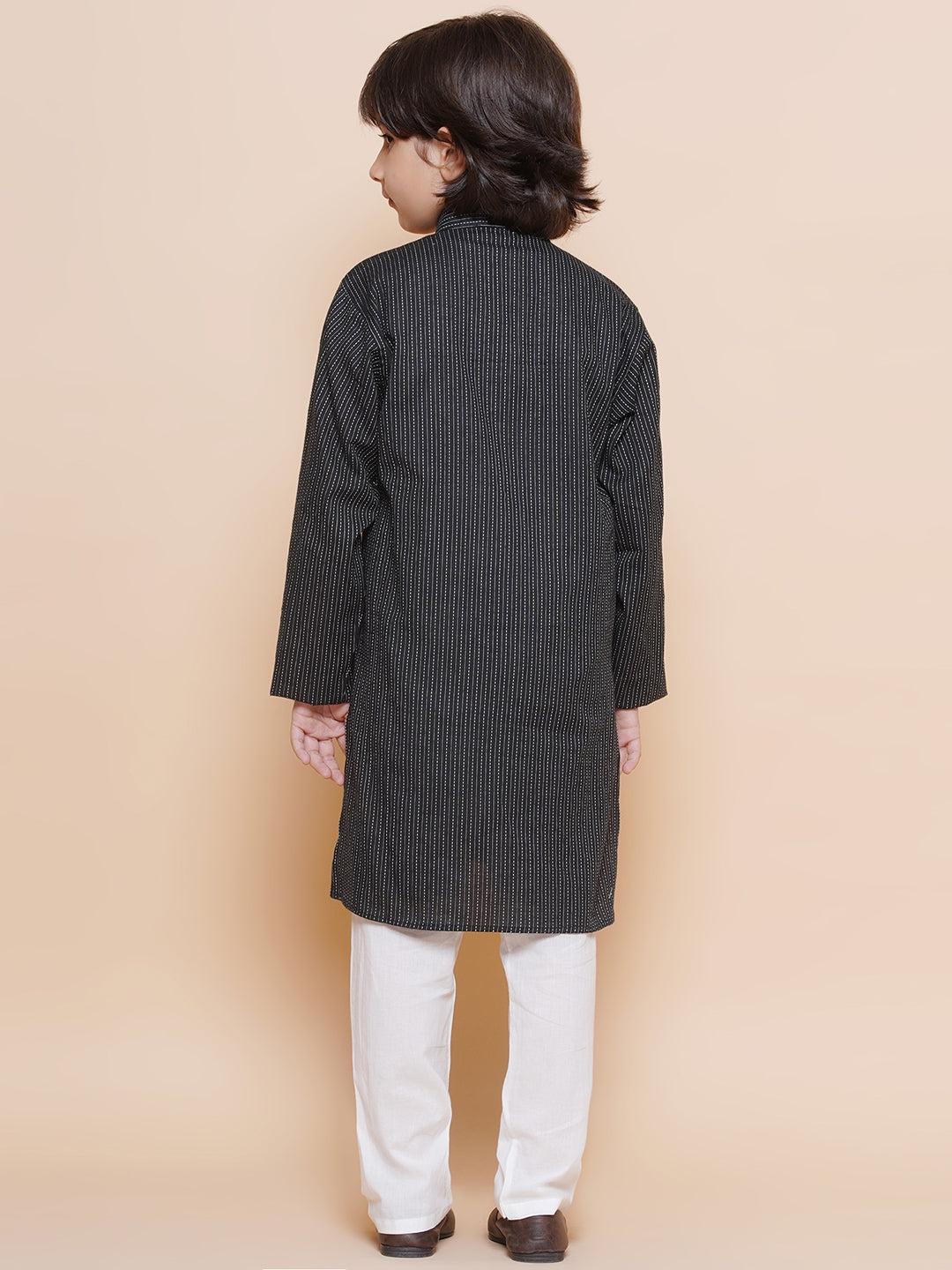 Boys Black Cotton Embroidery print full Sleeve kurta pyjama set