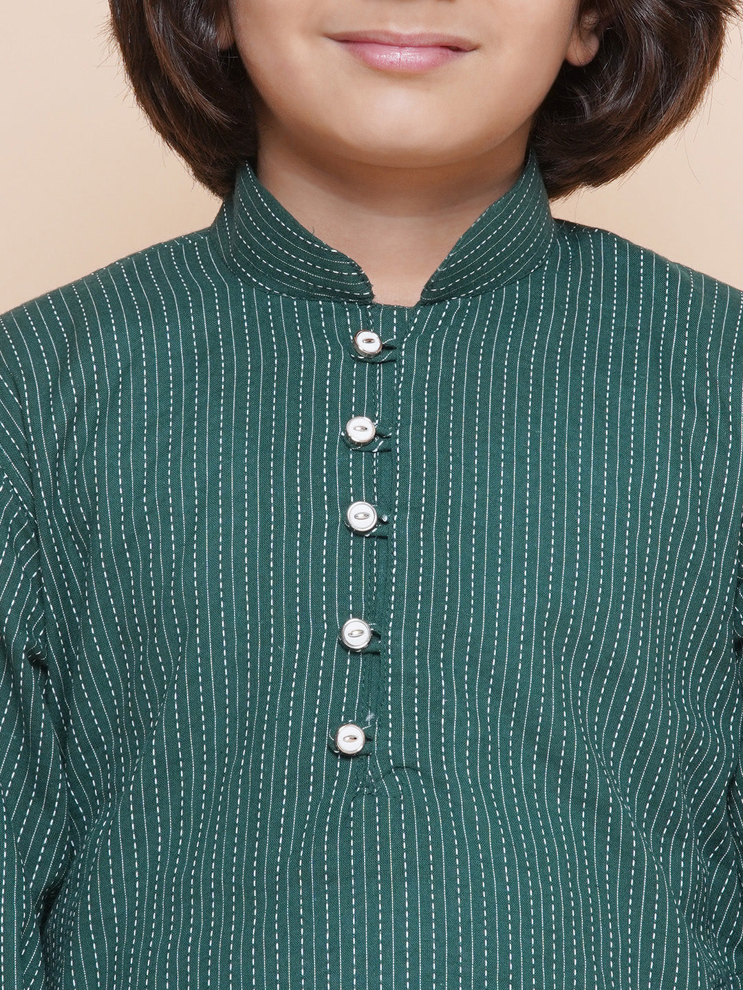 Kids Boys Green Chikankari Cotton Kurta Pyjama Set
