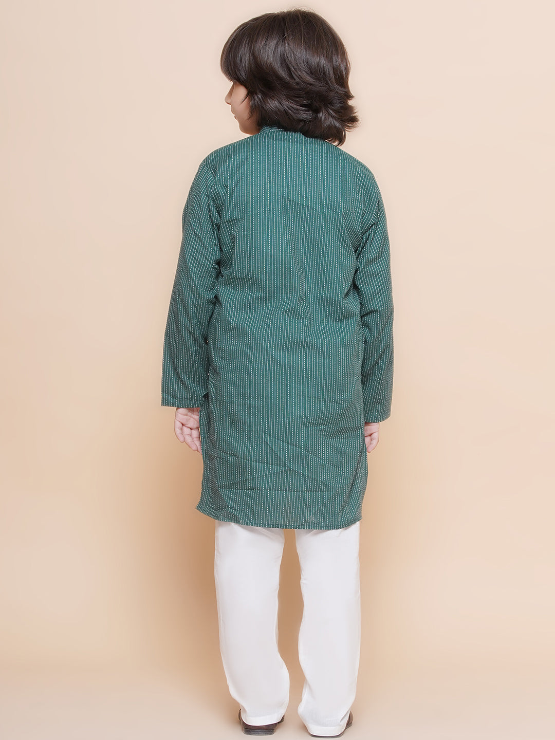Kids Boys Green Chikankari Cotton Kurta Pyjama Set