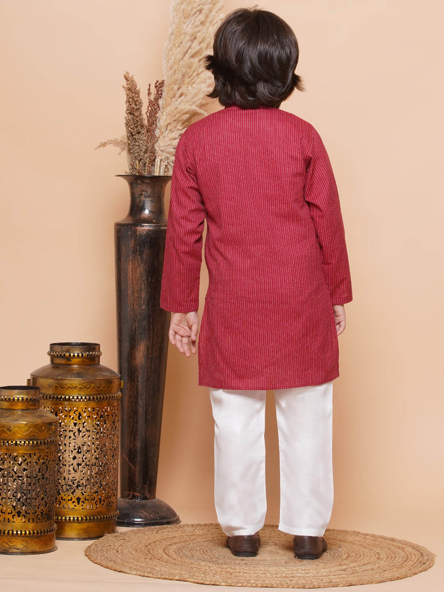 Boys Pure Cotton Kurta Pyjamas and Girls Kurta With Dhoti Pants-Sibling Sets -Red