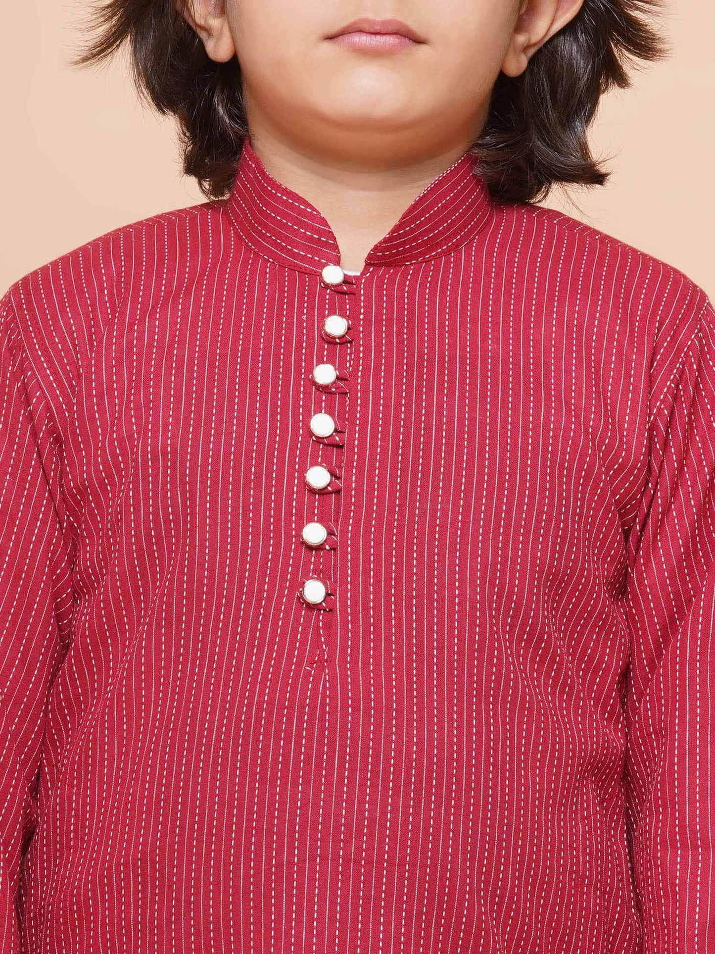 Boys Pure Cotton Kurta Pyjamas and Girls Kurta With Dhoti Pants-Sibling Sets -Red