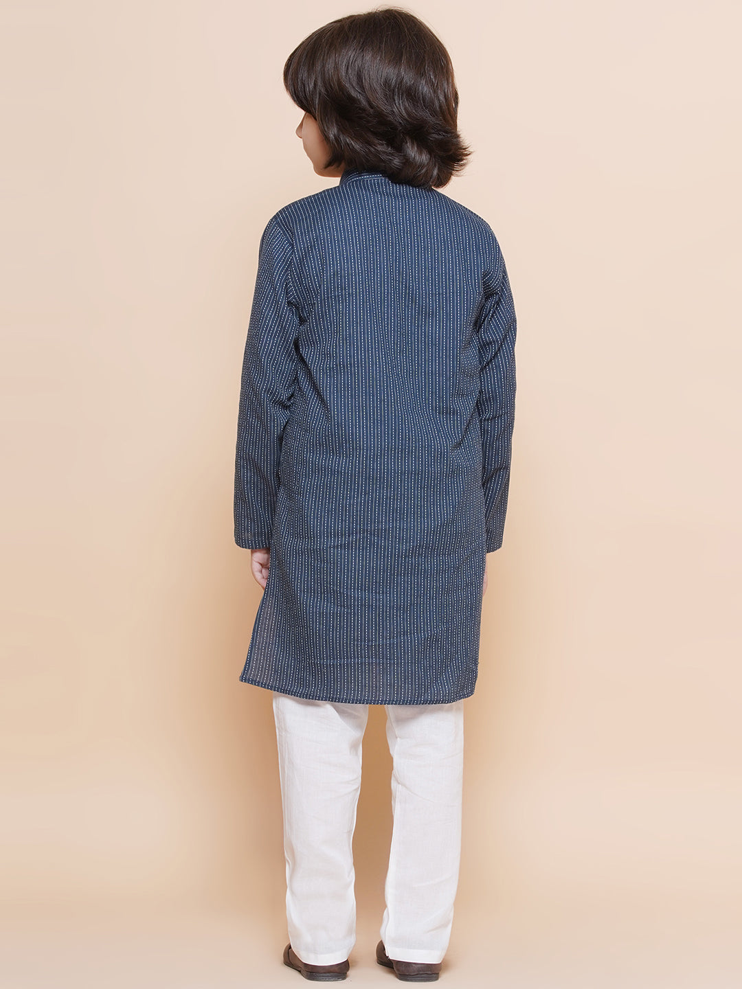Kids Boys Navy Blue Chikankari Cotton Kurta Pyjama Set - AJ Dezines