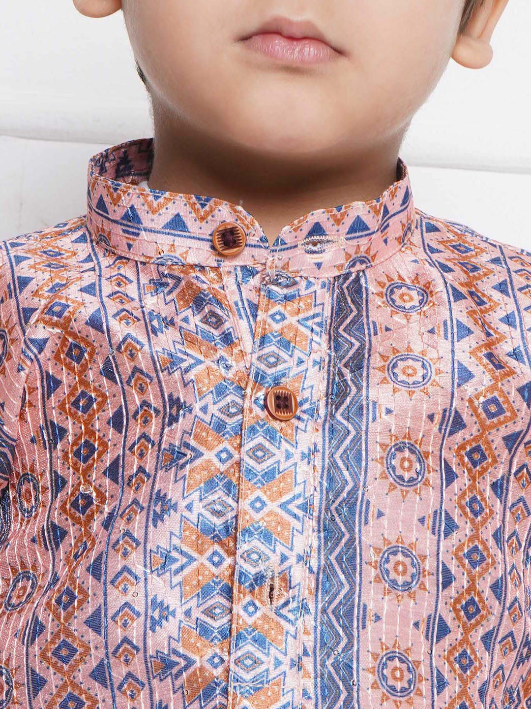 Kids Boys Peach Printed Cotton Kurta Pyjama Set