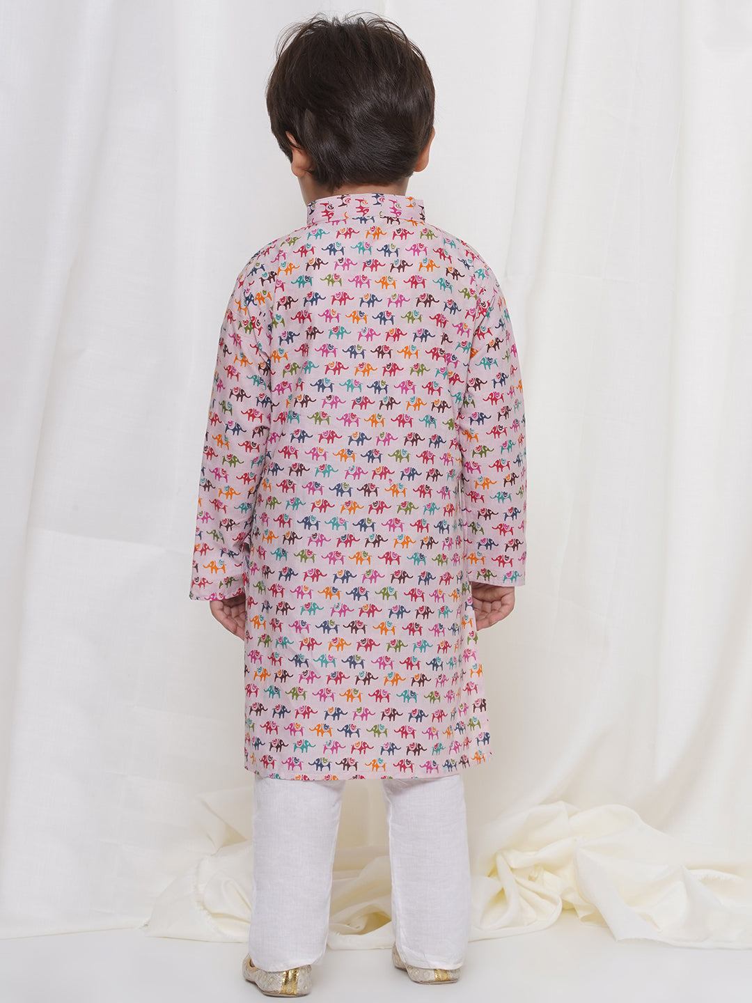 Kids Boys Pink Animal Print Cotton Kurta Pyjama Set