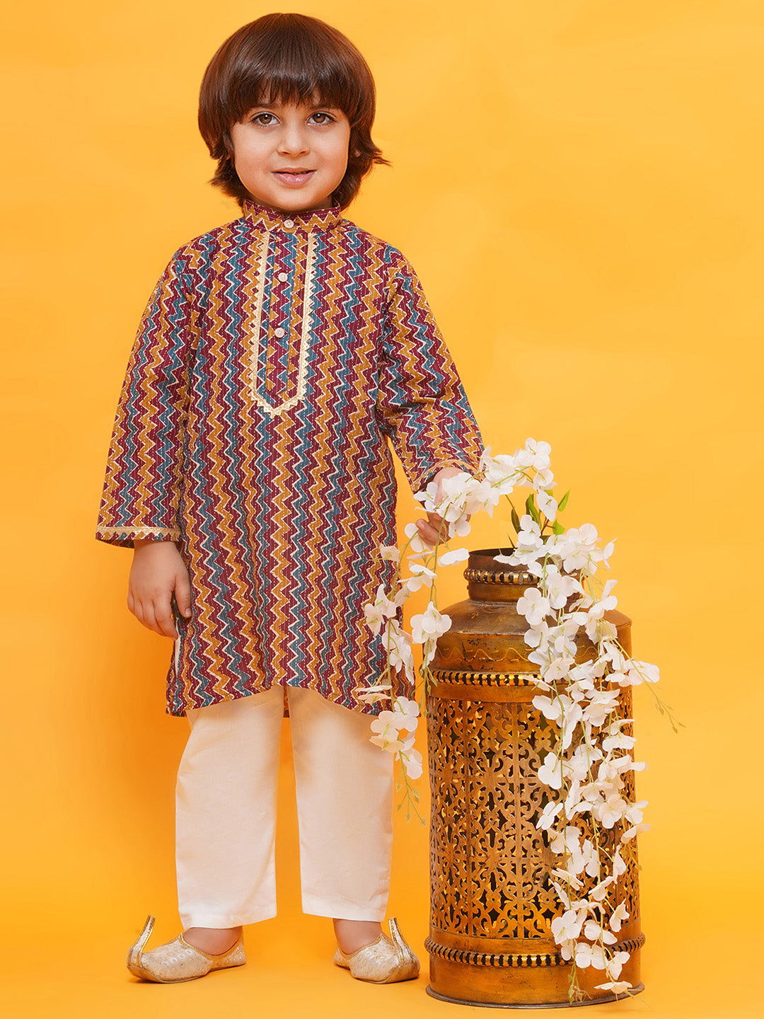 MULTI COLOR Cotton Full sleeves Printed Kurta Pyjama Set for Boys