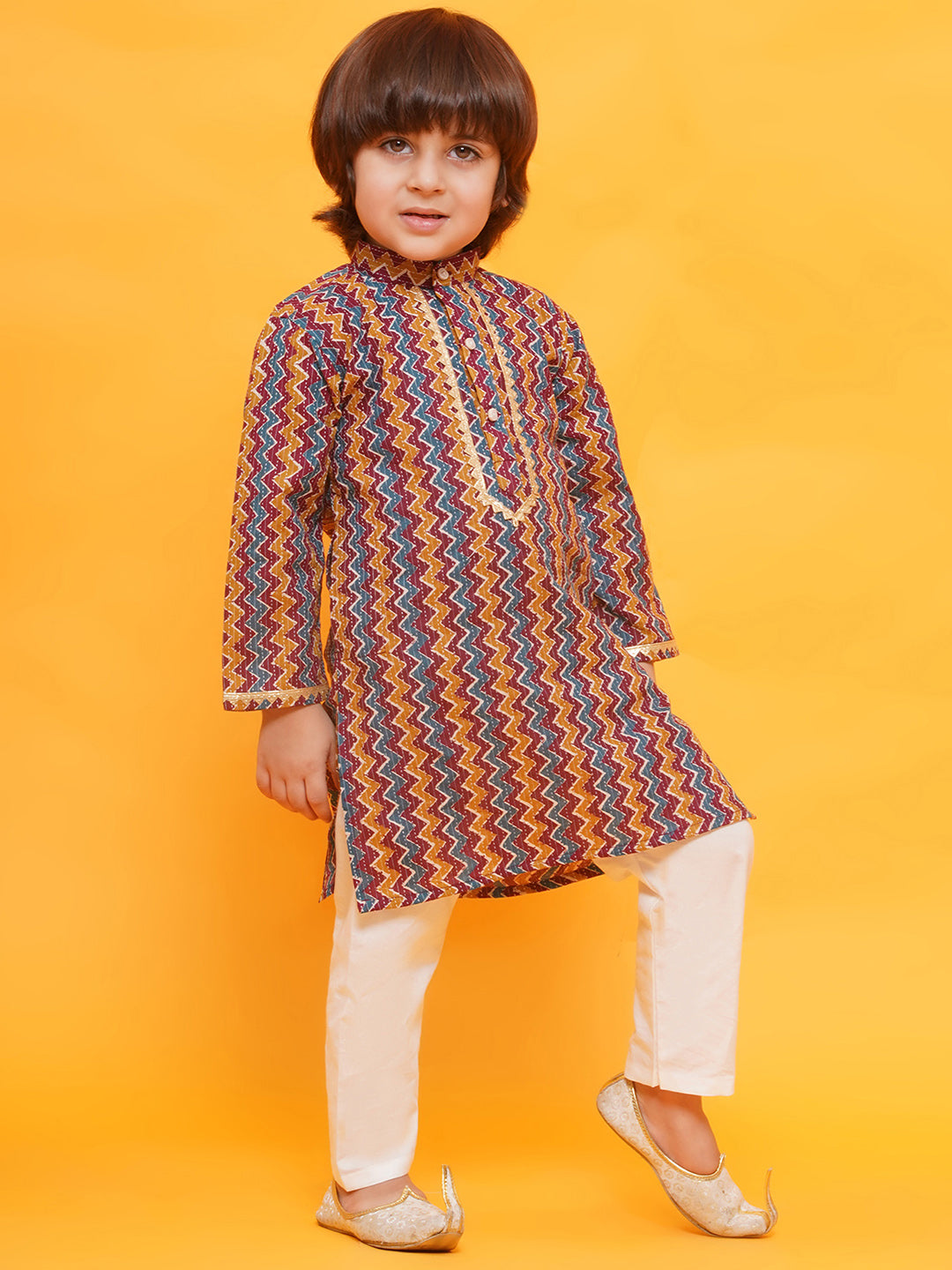 MULTI COLOR Cotton Full sleeves Printed Kurta Pyjama Set for Boys