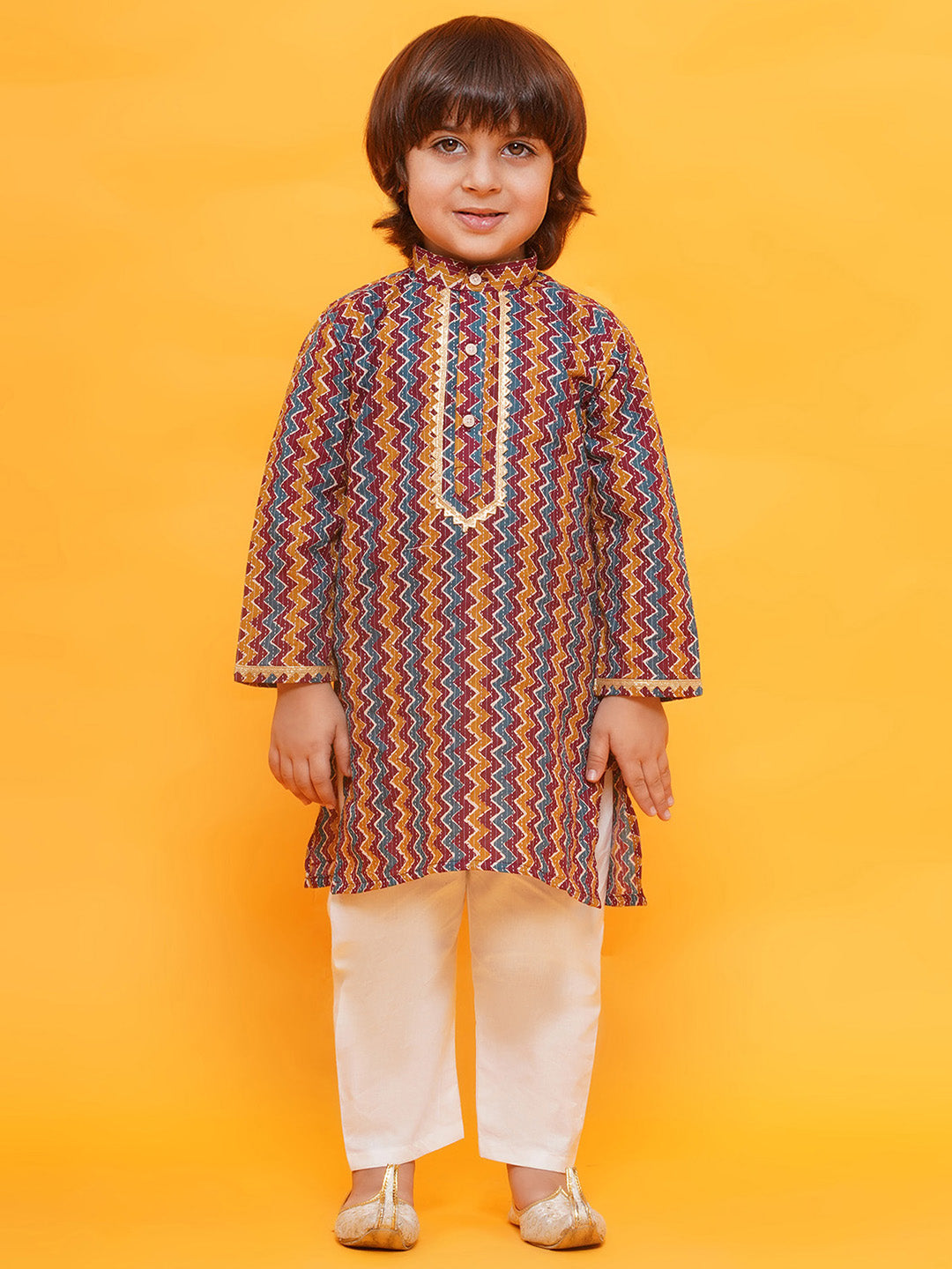 MULTI COLOR Cotton Full sleeves Printed Kurta Pyjama Set for Boys