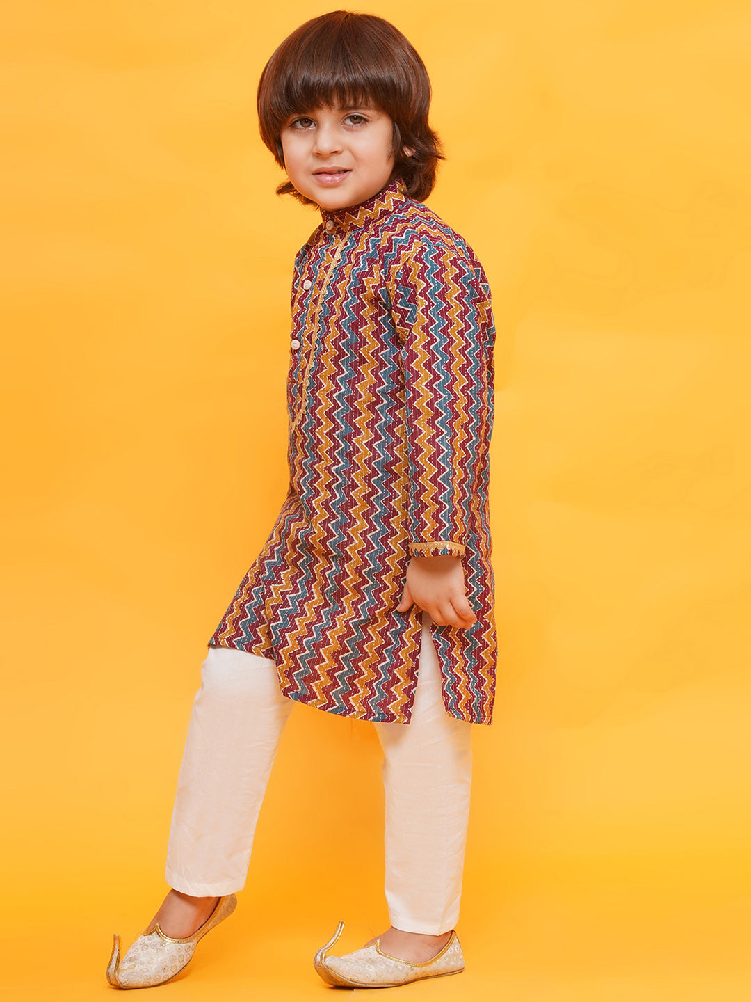 MULTI COLOR Cotton Full sleeves Printed Kurta Pyjama Set for Boys