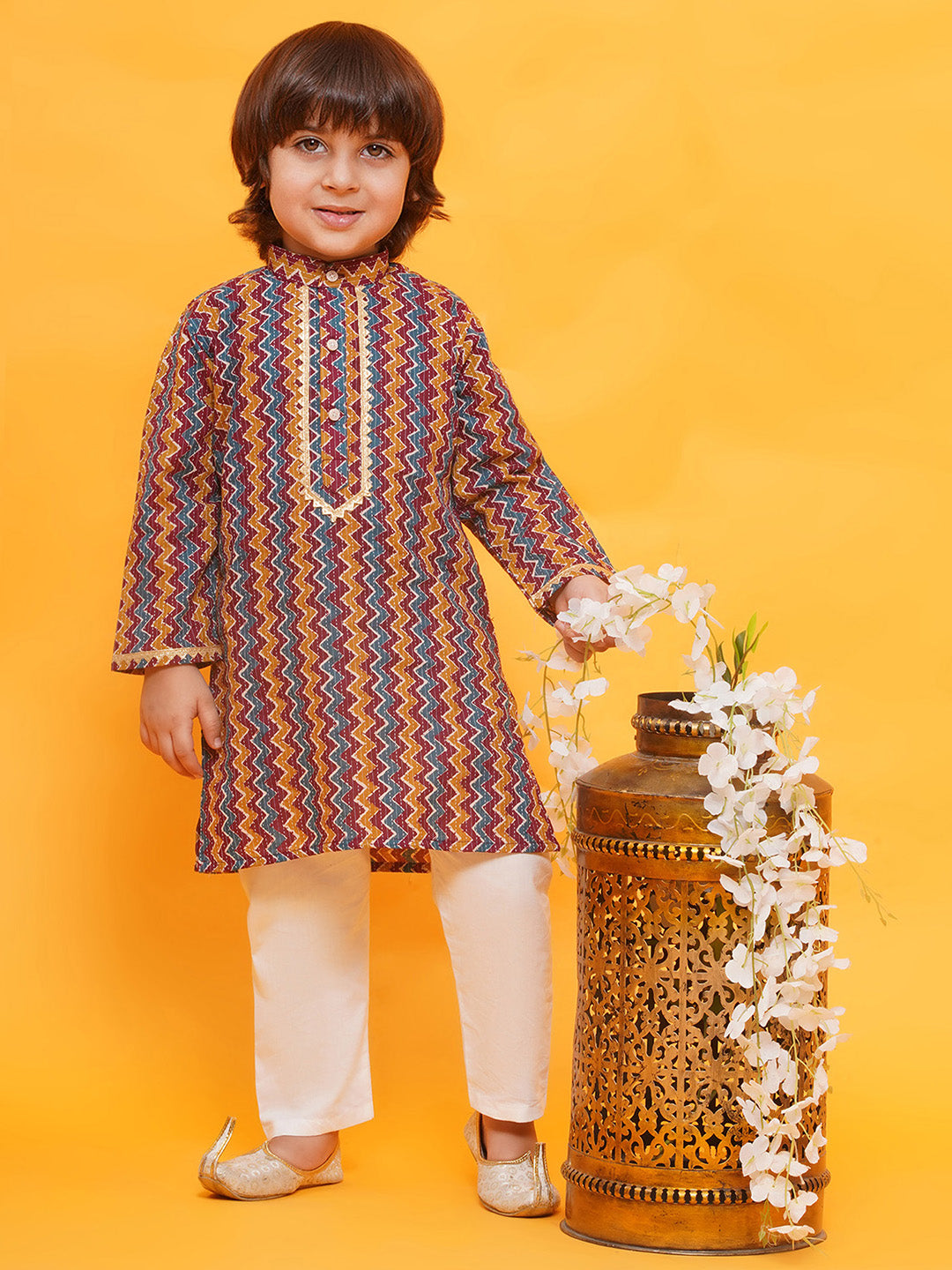 MULTI COLOR Cotton Full sleeves Printed Kurta Pyjama Set for Boys