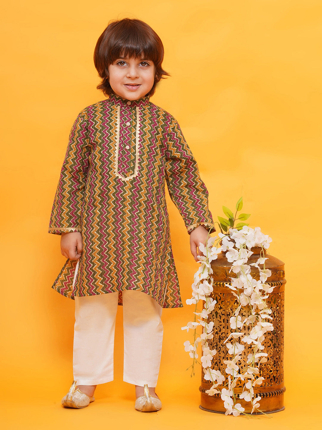 MULTI COLOR Cotton Full sleeves Printed Kurta Pyjama Set for Boys