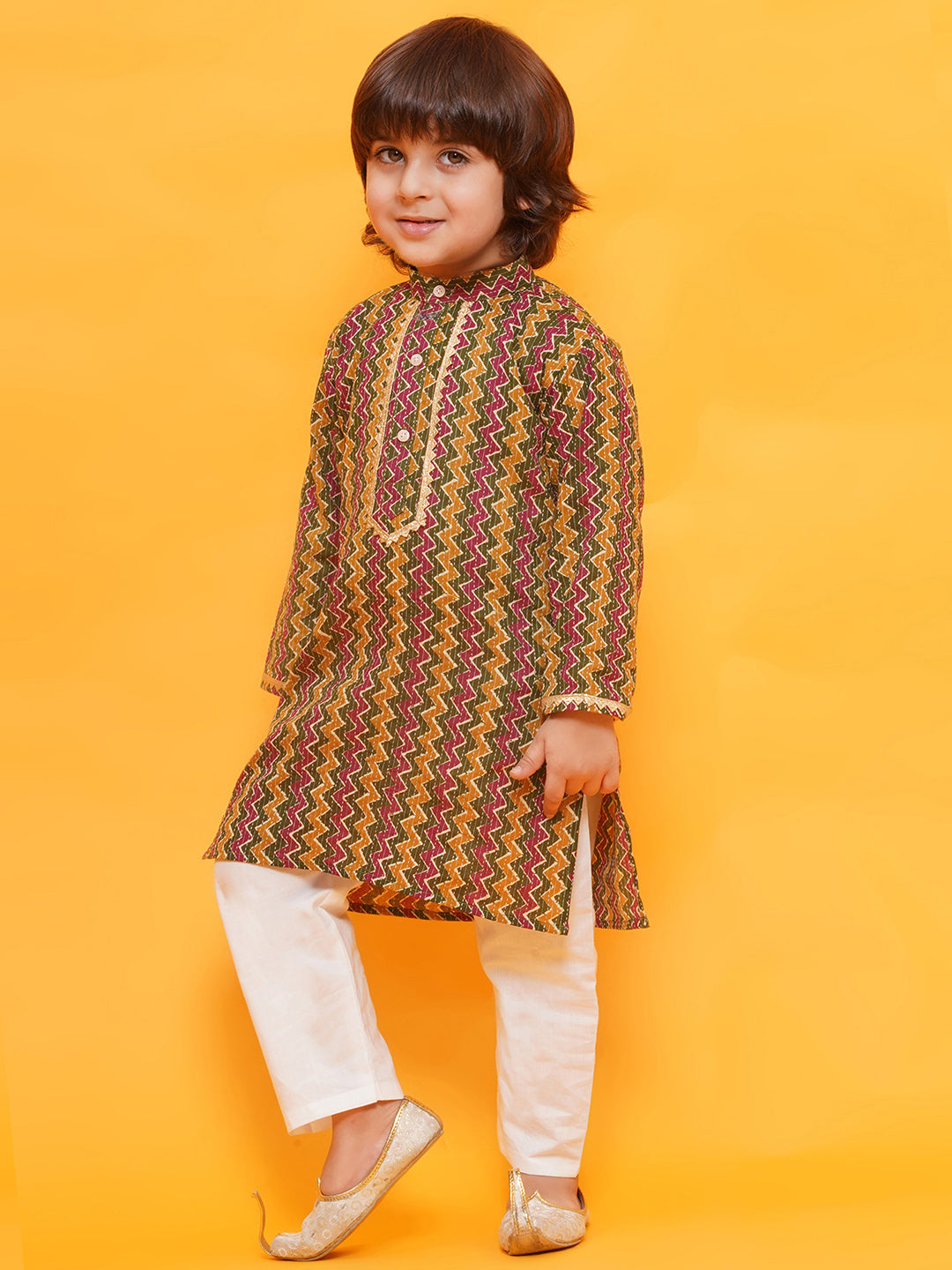 MULTI COLOR Cotton Full sleeves Printed Kurta Pyjama Set for Boys