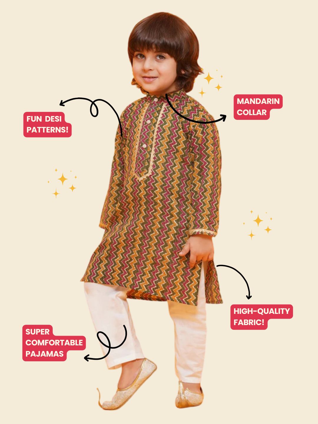 MULTI COLOR Cotton Full sleeves Printed Kurta Pyjama Set for Boys