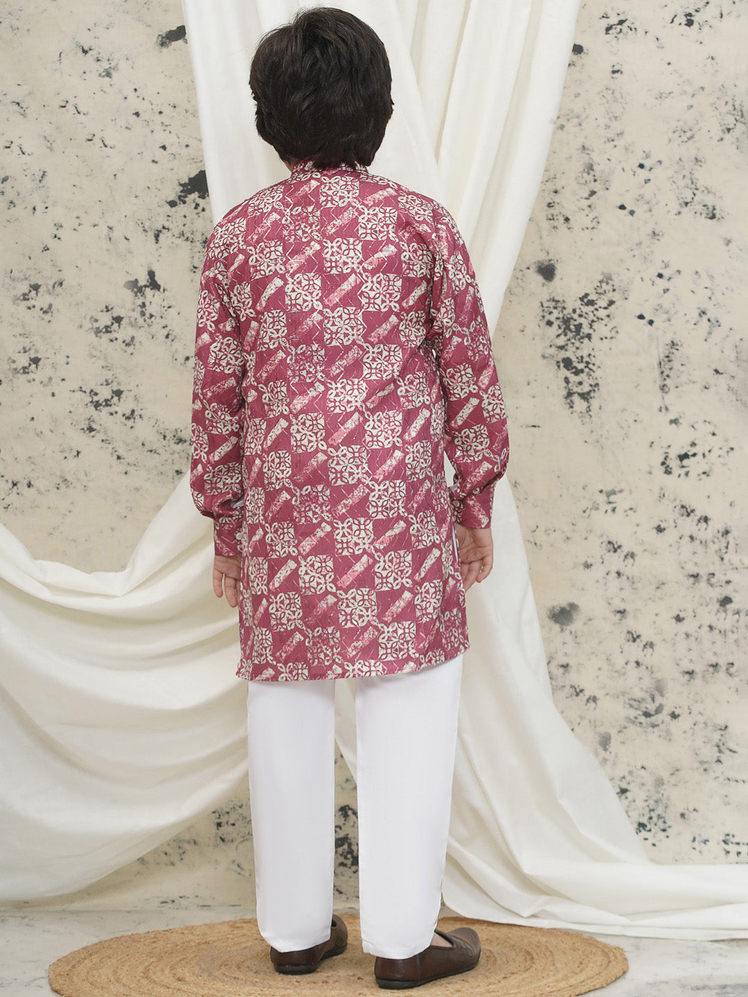 Pink Full sleeves Abstract Cotton Kurta Pyjama For Boys - AJ Dezines