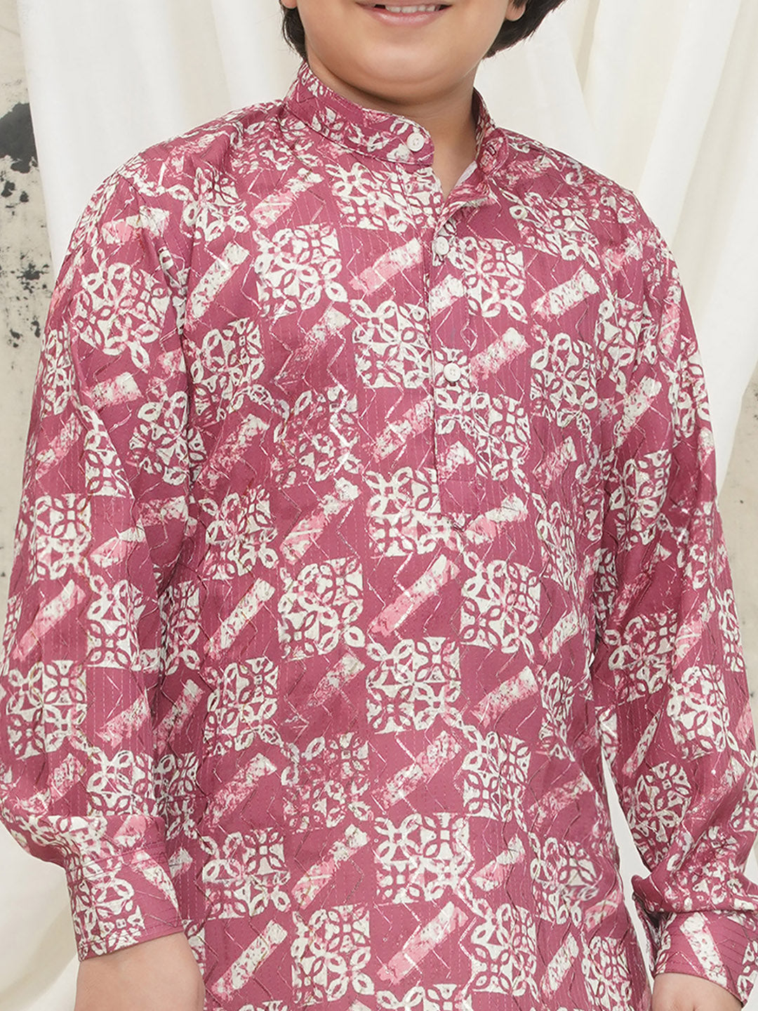 Pink Full sleeves Abstract Cotton Kurta Pyjama For Boys - AJ Dezines