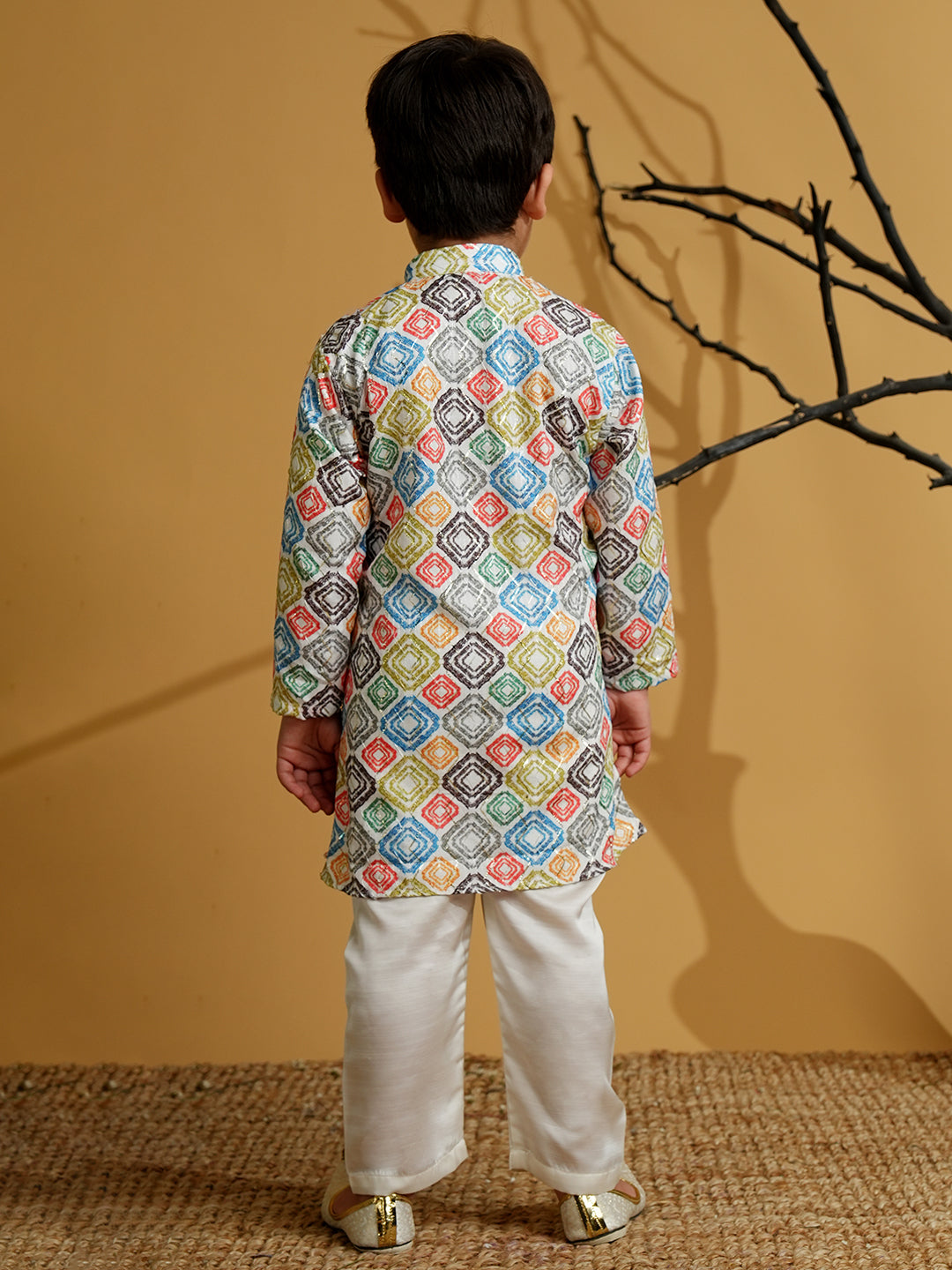 Multi Color Silk Blend Full Sleeves Printed Kurta Pyjama Set