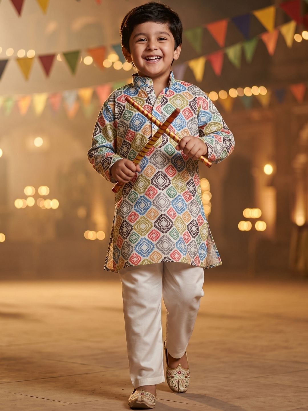 Multi Color Silk Blend Full Sleeves Printed Kurta Pyjama Set
