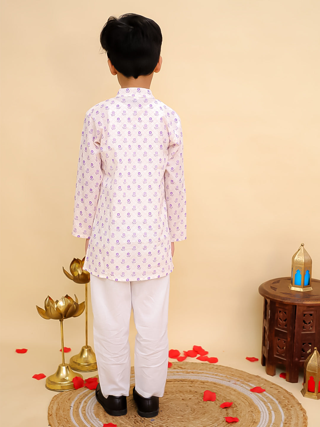Purple Cotton Full sleeves Floral Print Kurta Pyjama Set - AJ Dezines