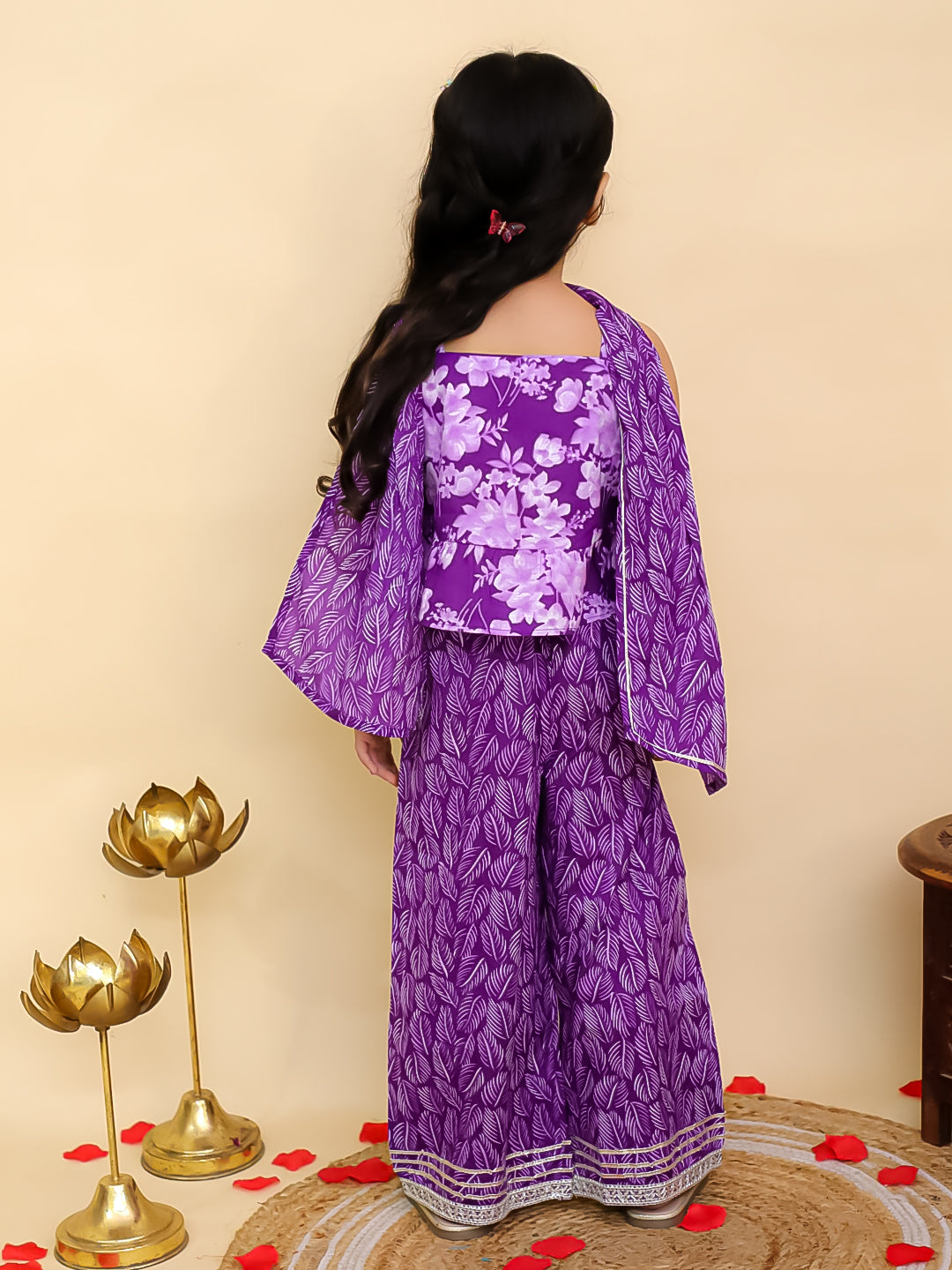 AJ Dezines Purple Cotton Sleeveless Floral Printed Girls Co-Ords