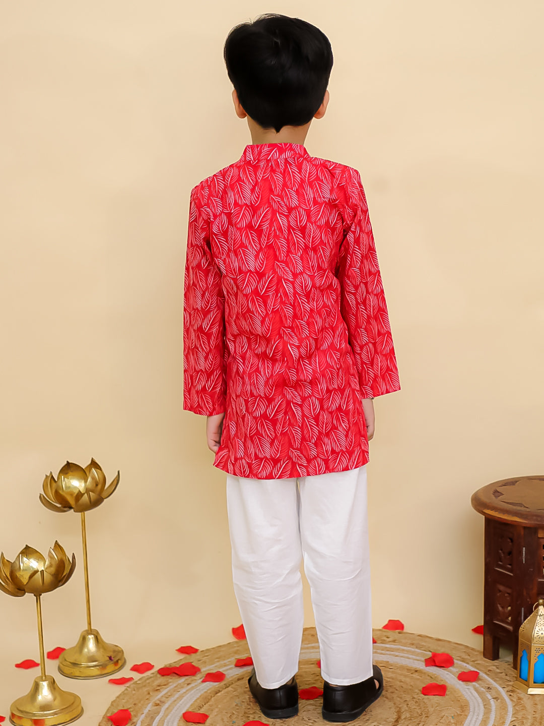 Red Cotton Full sleeves Floral Print Kurta Pyjama Set