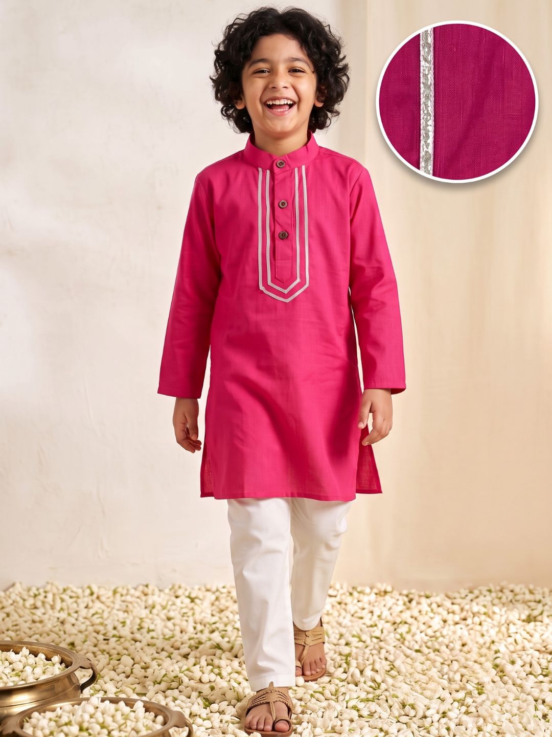 Pink Cotton Full sleeves Solid Kurta Pyjama Set