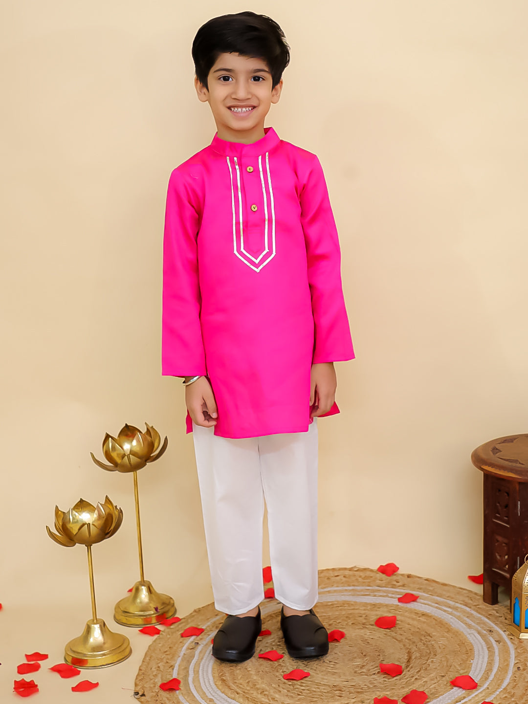 Pink Cotton Full sleeves Solid Kurta Pyjama Set