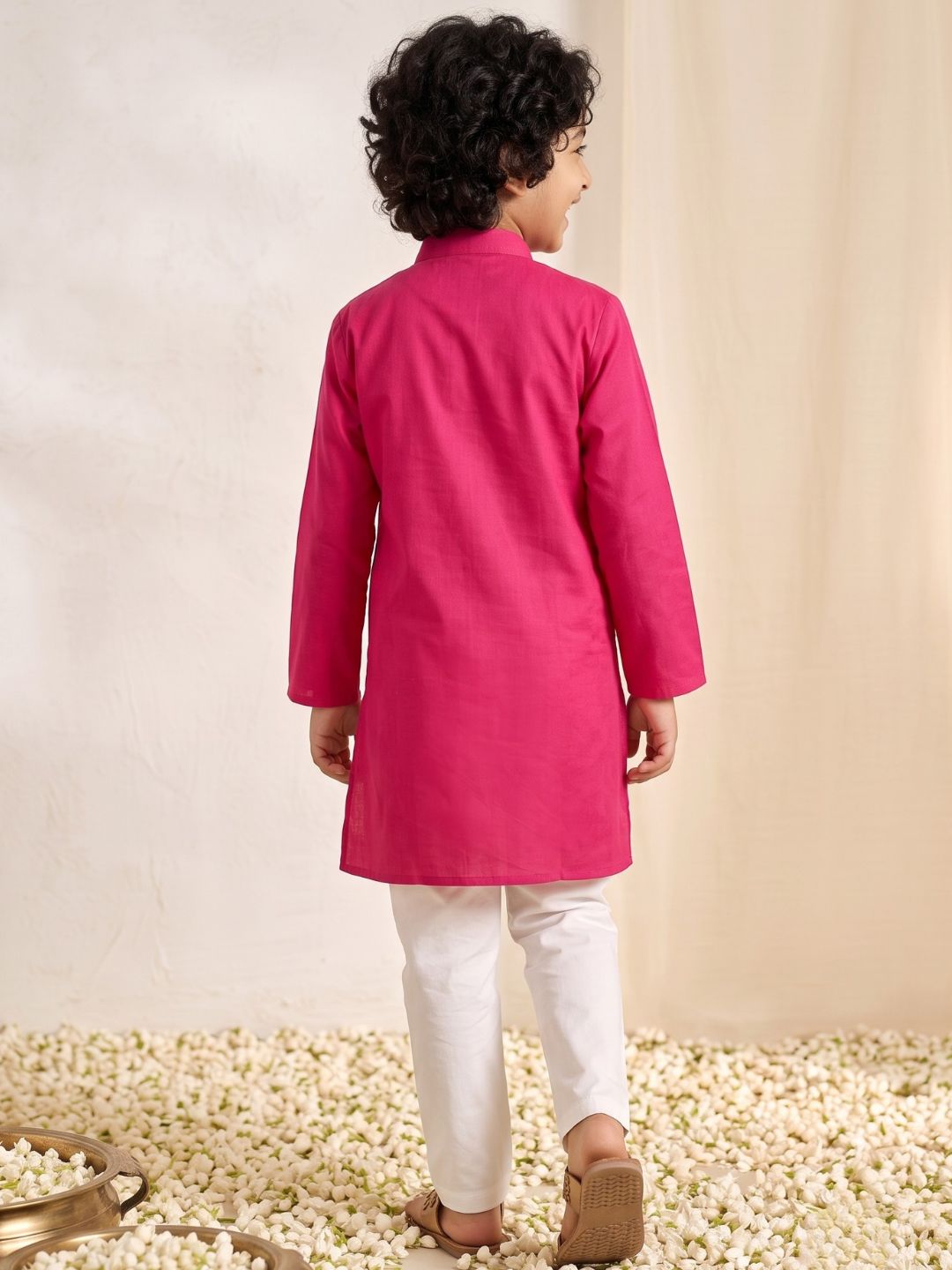 Pink Cotton Full sleeves Solid Kurta Pyjama Set