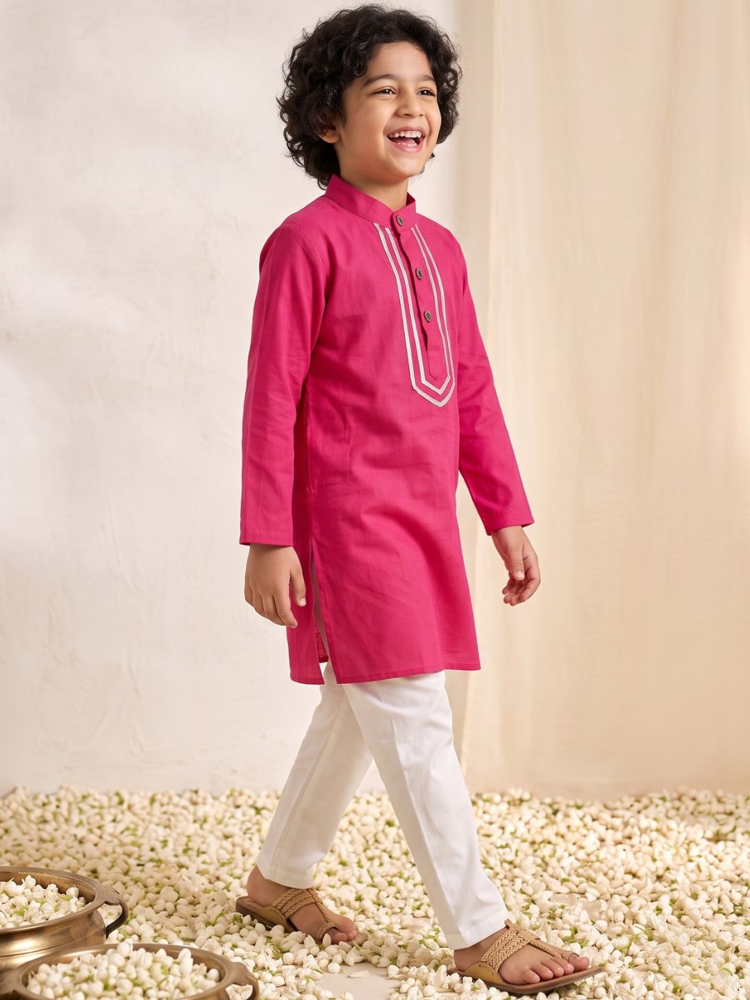 Pink Cotton Full sleeves Solid Kurta Pyjama Set