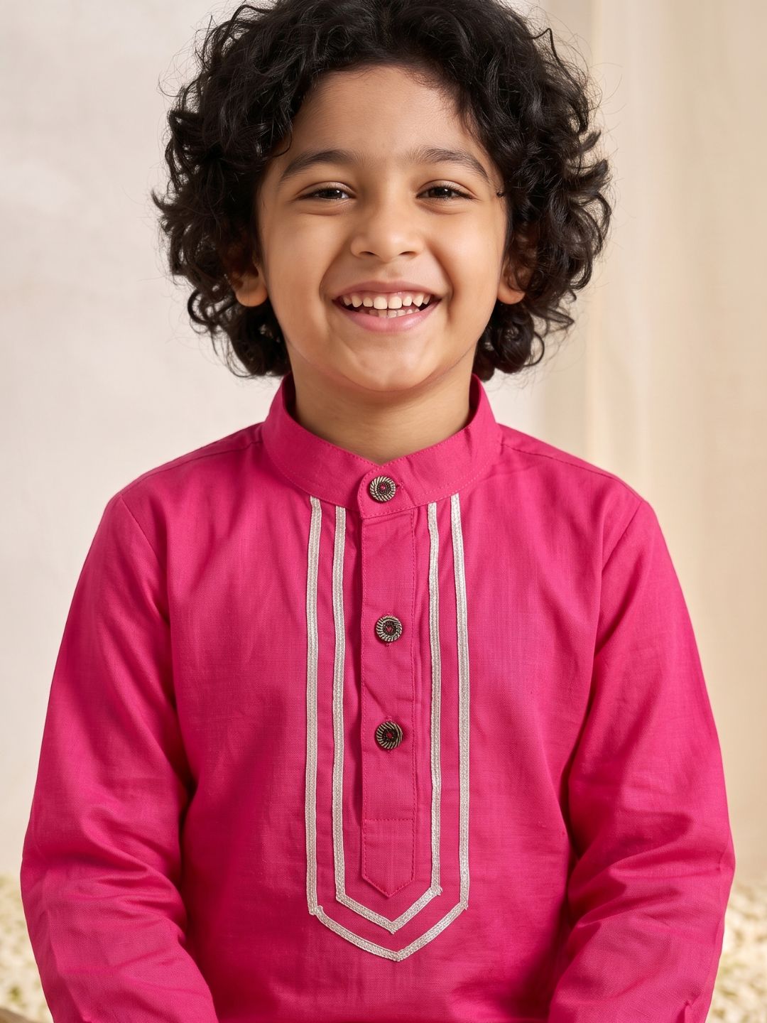 Pink Cotton Full sleeves Solid Kurta Pyjama Set