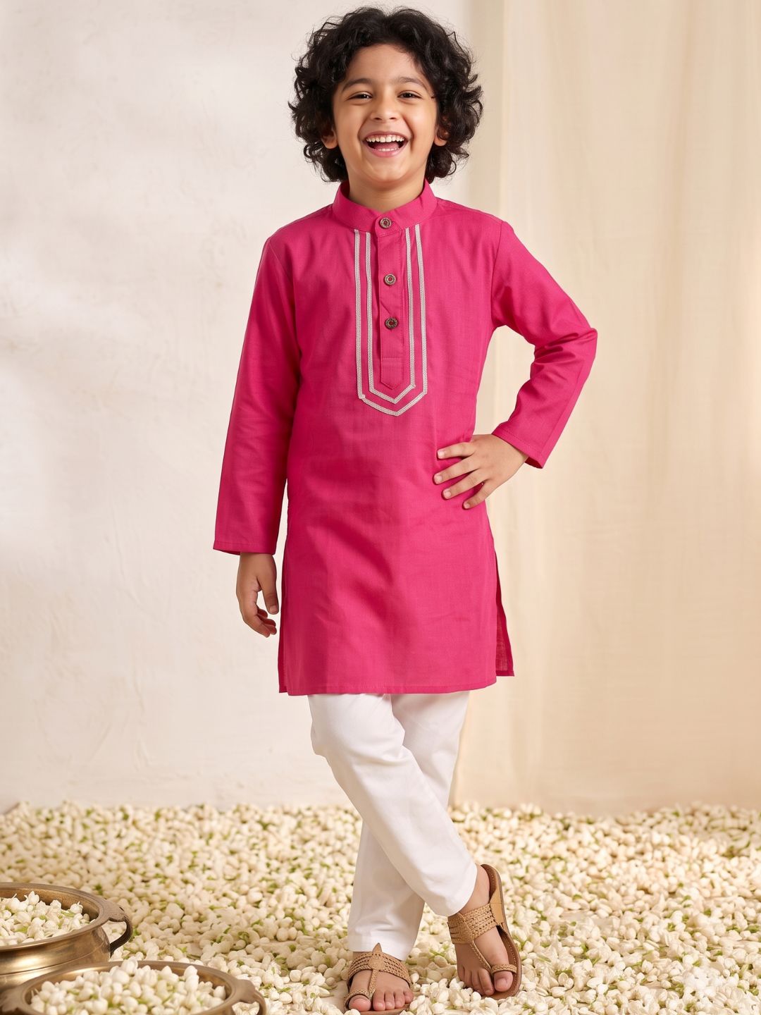Pink Cotton Full sleeves Solid Kurta Pyjama Set