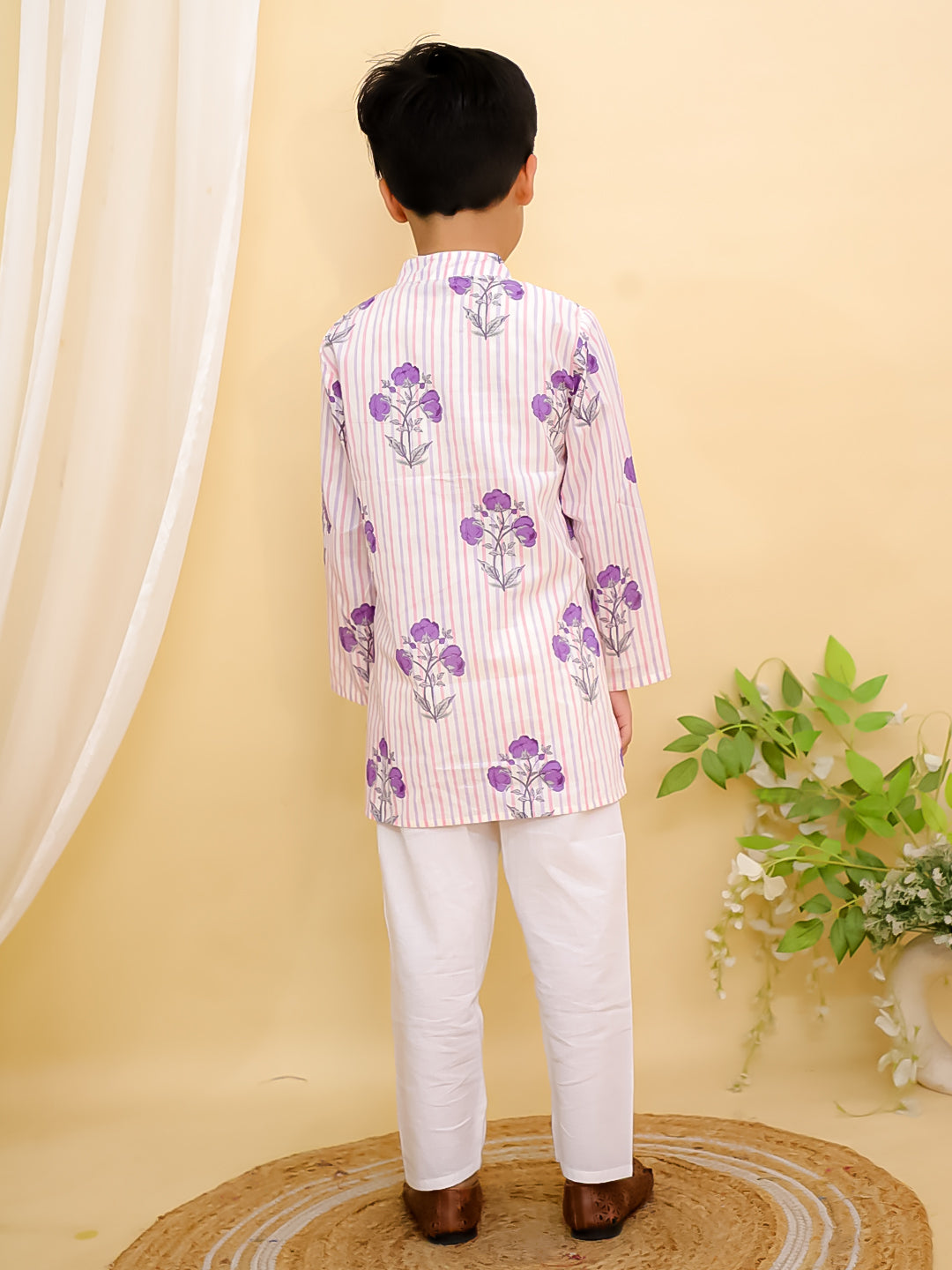 Purple Cotton Full sleeves Floral Print Kurta Pyjama Set