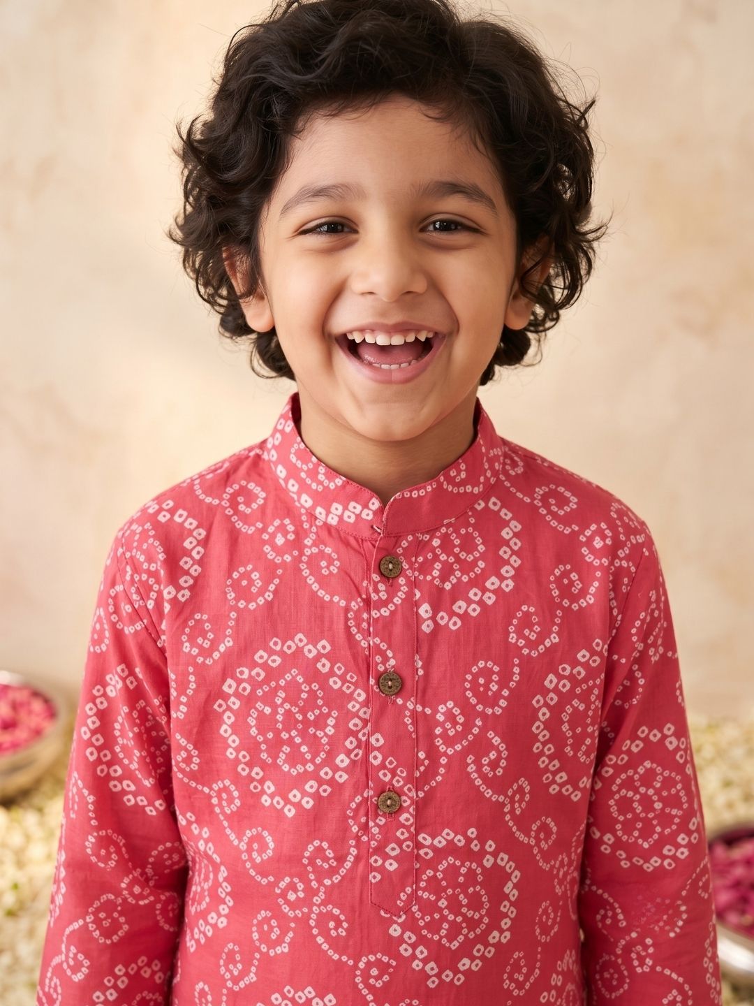 Red Cotton Full sleeves Floral Print Kurta Pyjama Set
