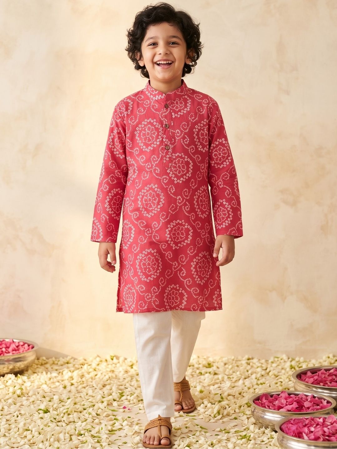 Red Cotton Full sleeves Floral Print Kurta Pyjama Set