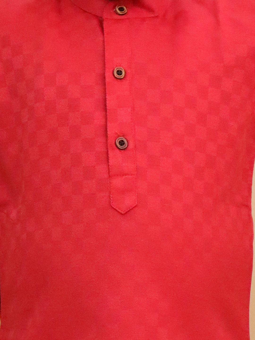 Boys Red Cotton Full sleeves Check Kurta Pyjama Set