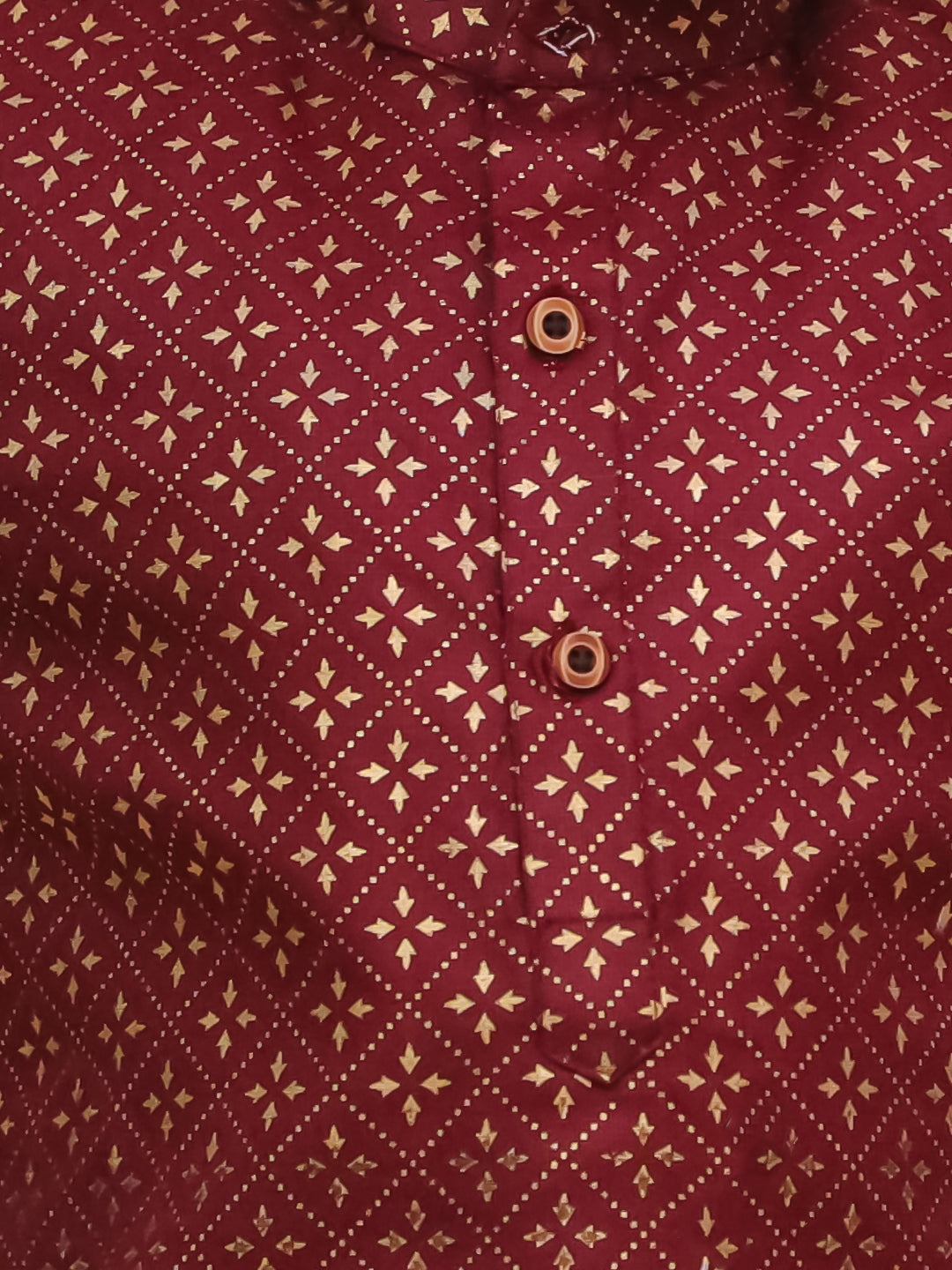 Boys Maroon Cotton Full sleeves Foil Printed Kurta Pyjama Set