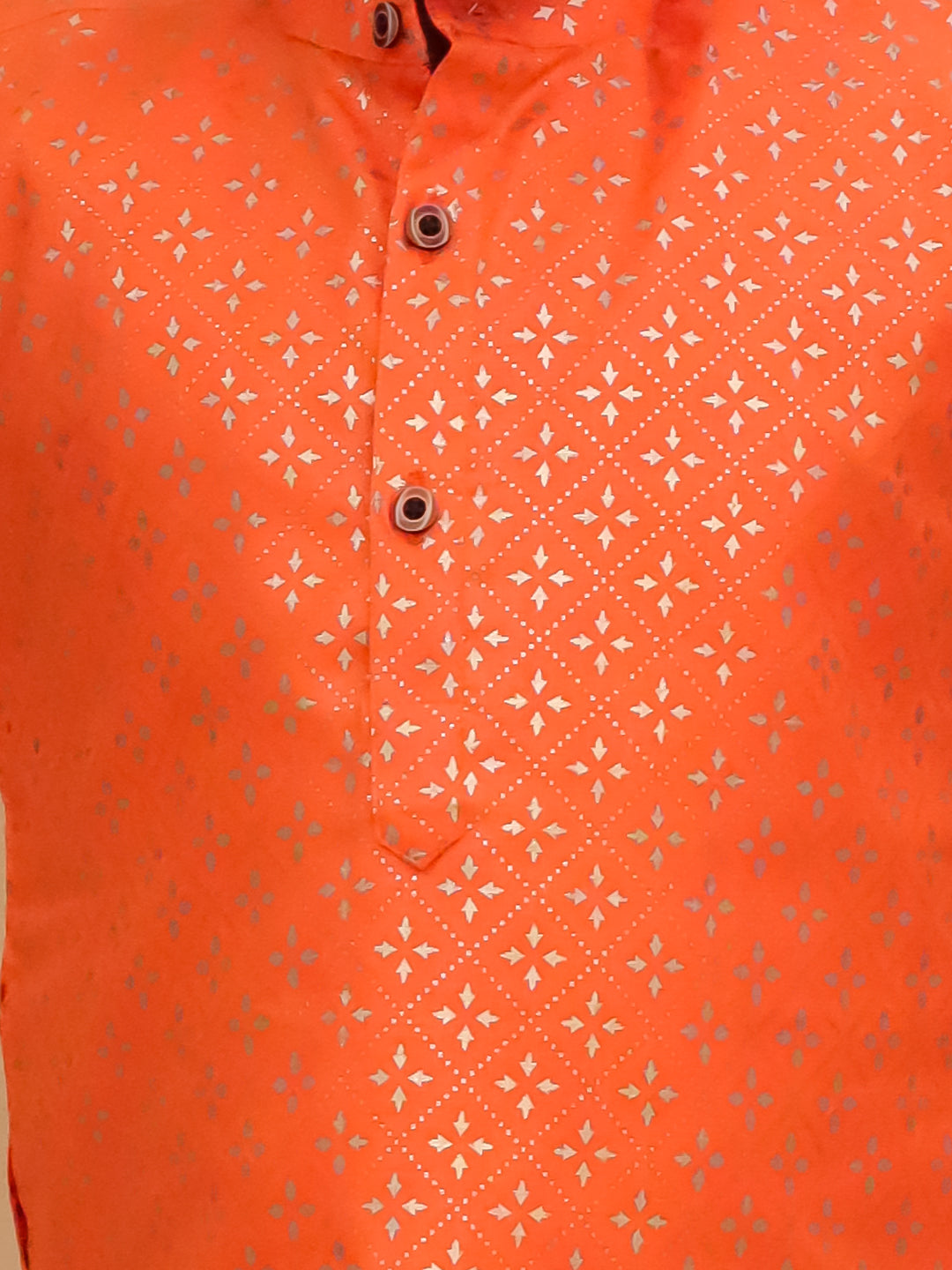 Orange Cotton Full sleeves Foil Printed Kurta Pyjama Set