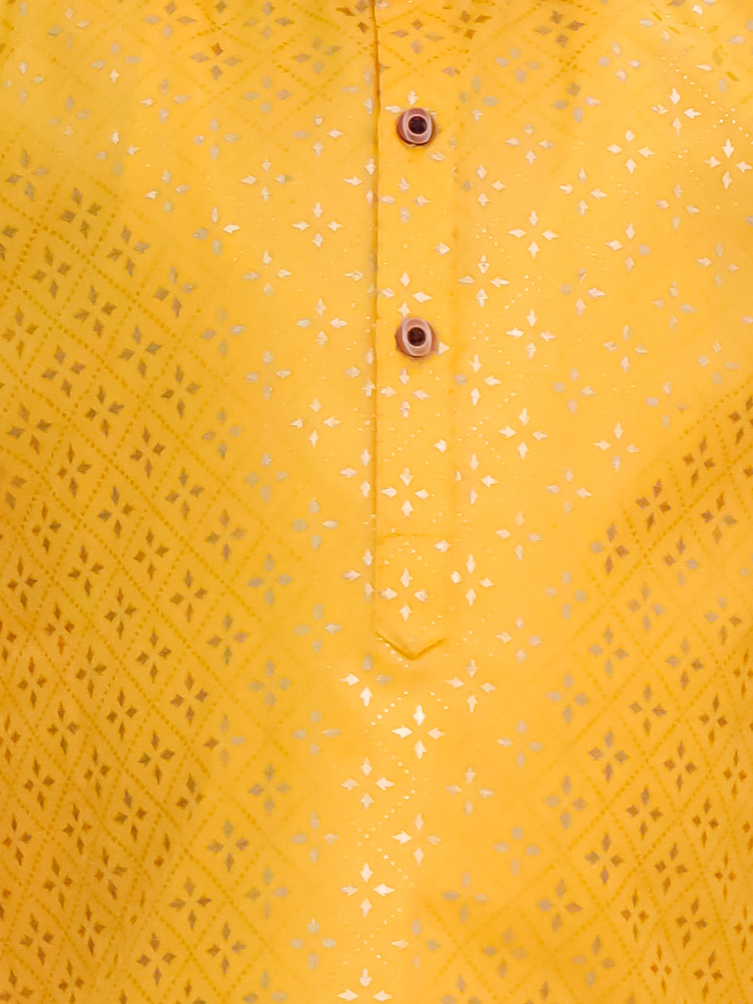 Yellow Cotton Full sleeves Foil Printed Kurta Pyjama Set