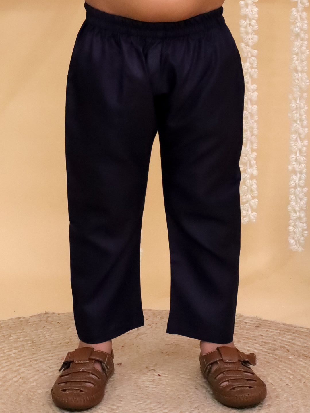 Boys Dark Blue Cotton Full sleeves Solid Kurta Pyjama Set