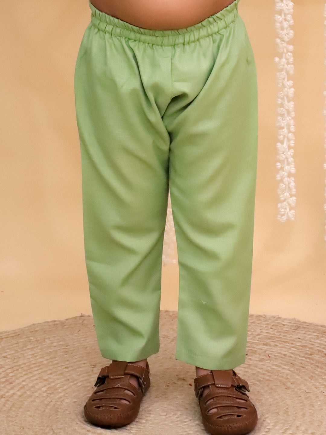 Boys Green Cotton Full sleeves Solid Kurta Pyjama Set