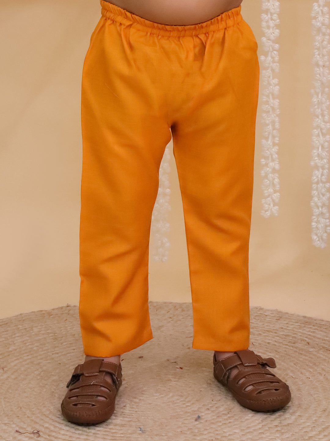 Boys Mustard Cotton Full sleeves Solid Kurta Pyjama Set