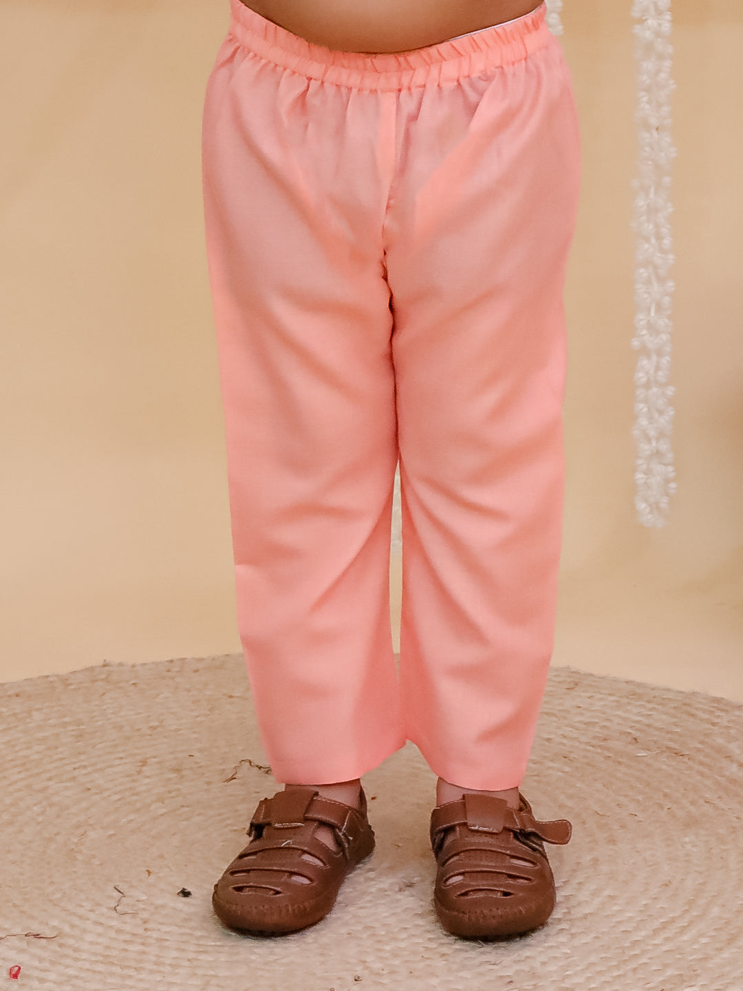 Boys Peach Cotton Full sleeves Solid Kurta Pyjama Set