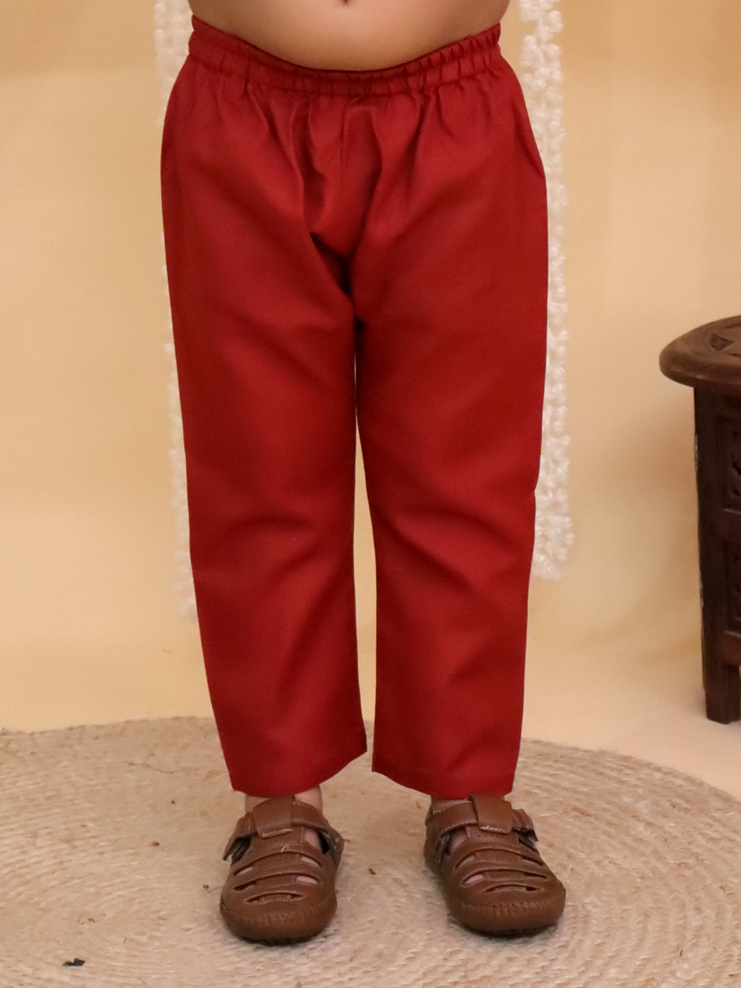 Boys Rust Cotton Full sleeves Solid Kurta Pyjama Set