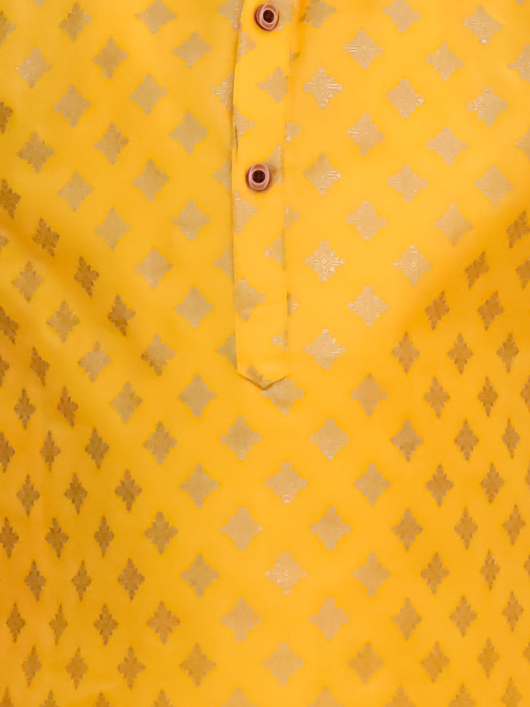 Yellow Cotton Full sleeves Foil Printed Kurta Pyjama Set