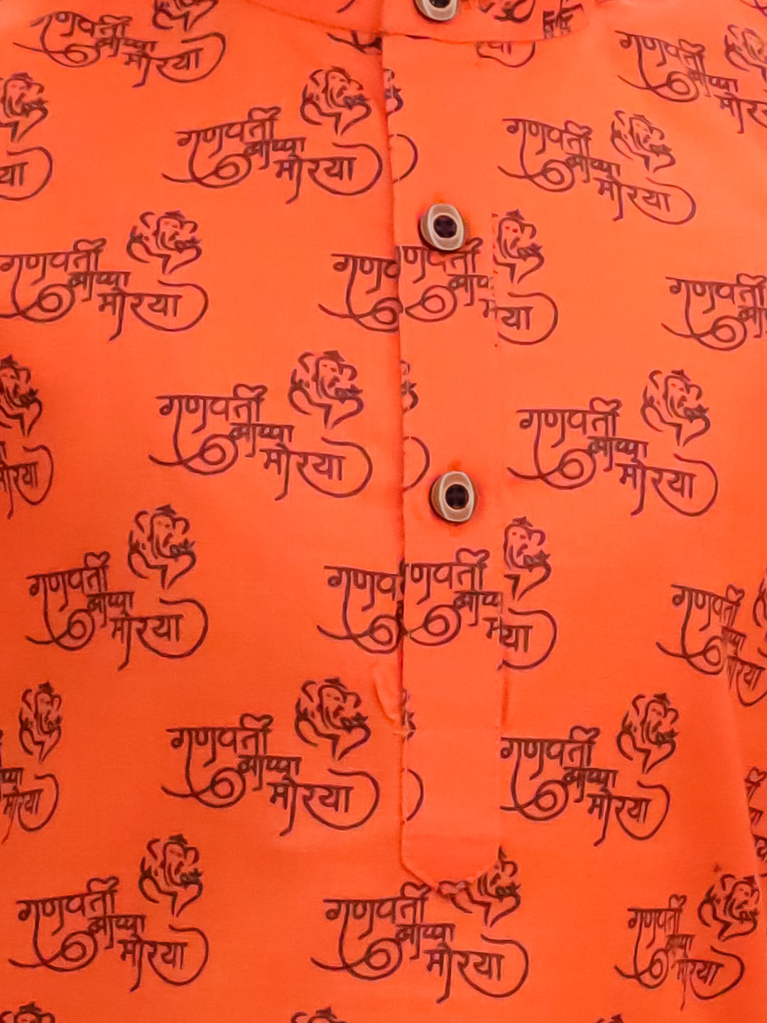Orange Cotton Full sleeves Ganesha Printed Kurta Pyjama Set