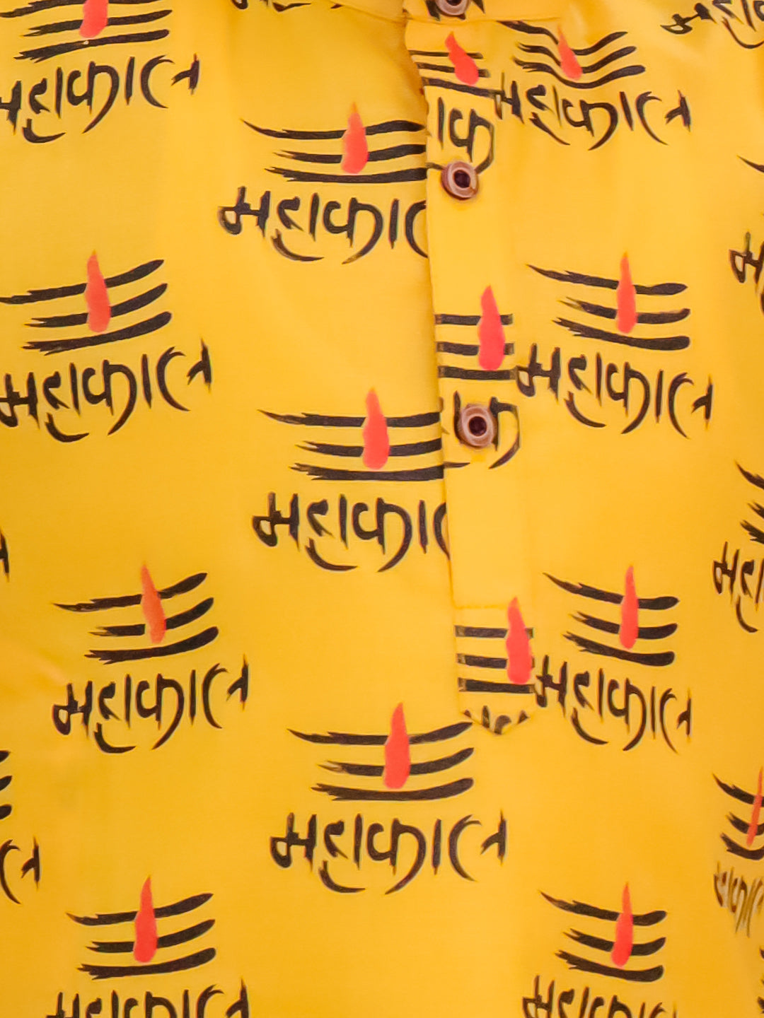 Boys Yellow Cotton Full sleeves Mahakal Printed Kurta Pyjama Set